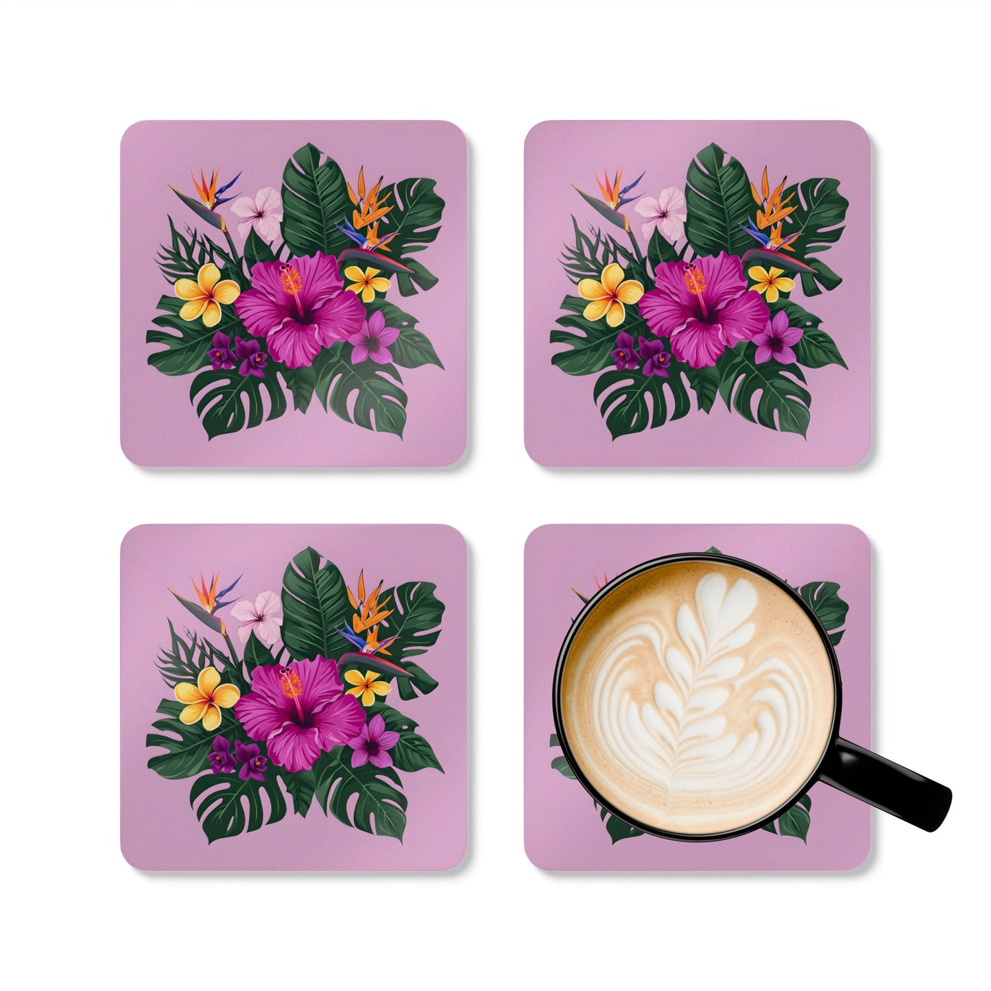 Tropical Floral Cork Coaster Set - Vibrant Home Décor for Summer Entertaining