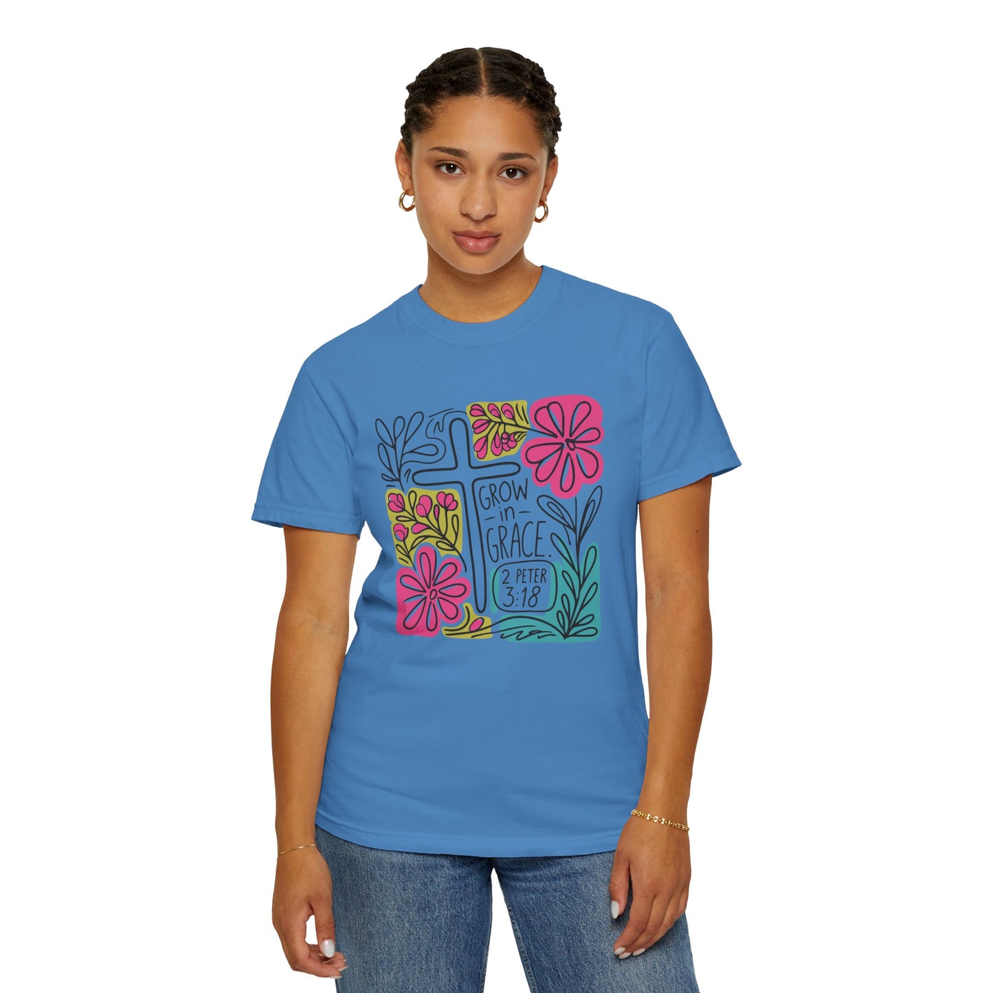Unisex Garment-Dyed T-Shirt - "Grow in Grace" Floral Design