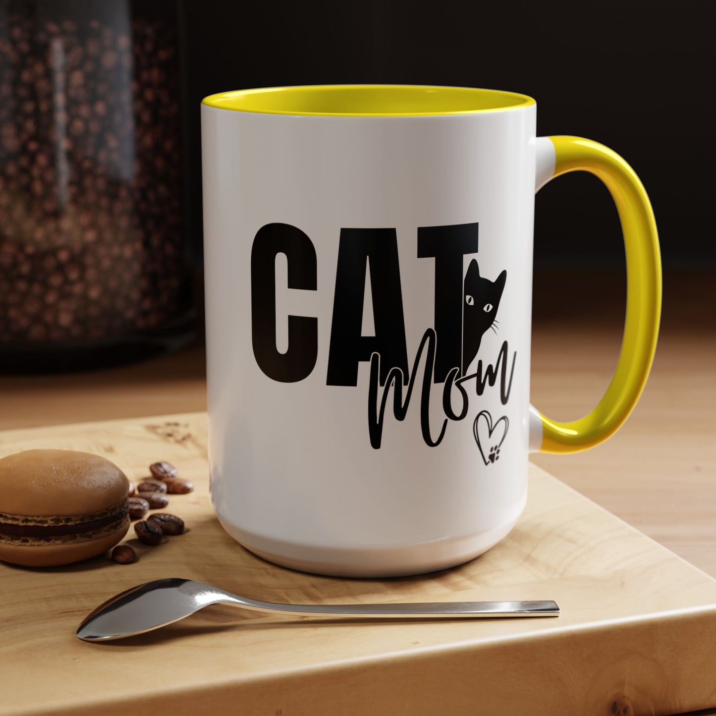 Cat Mom Accent 15oz Coffee Mug – Perfect Gift for Cat Lovers
