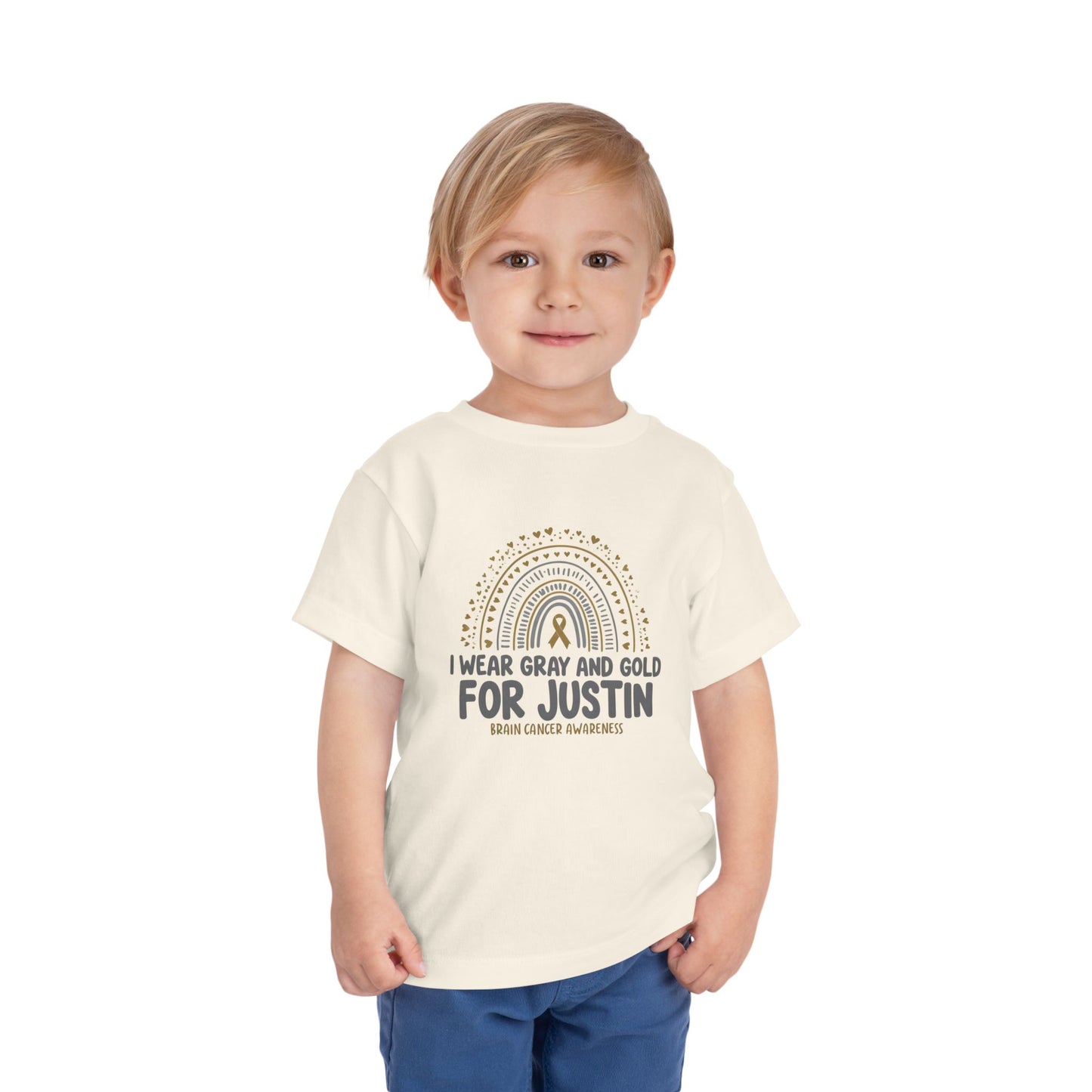 TODDLER JUSTIN Short Sleeve Tee - I Wear Gray and Gold for Justin - Brain Cancer Awareness