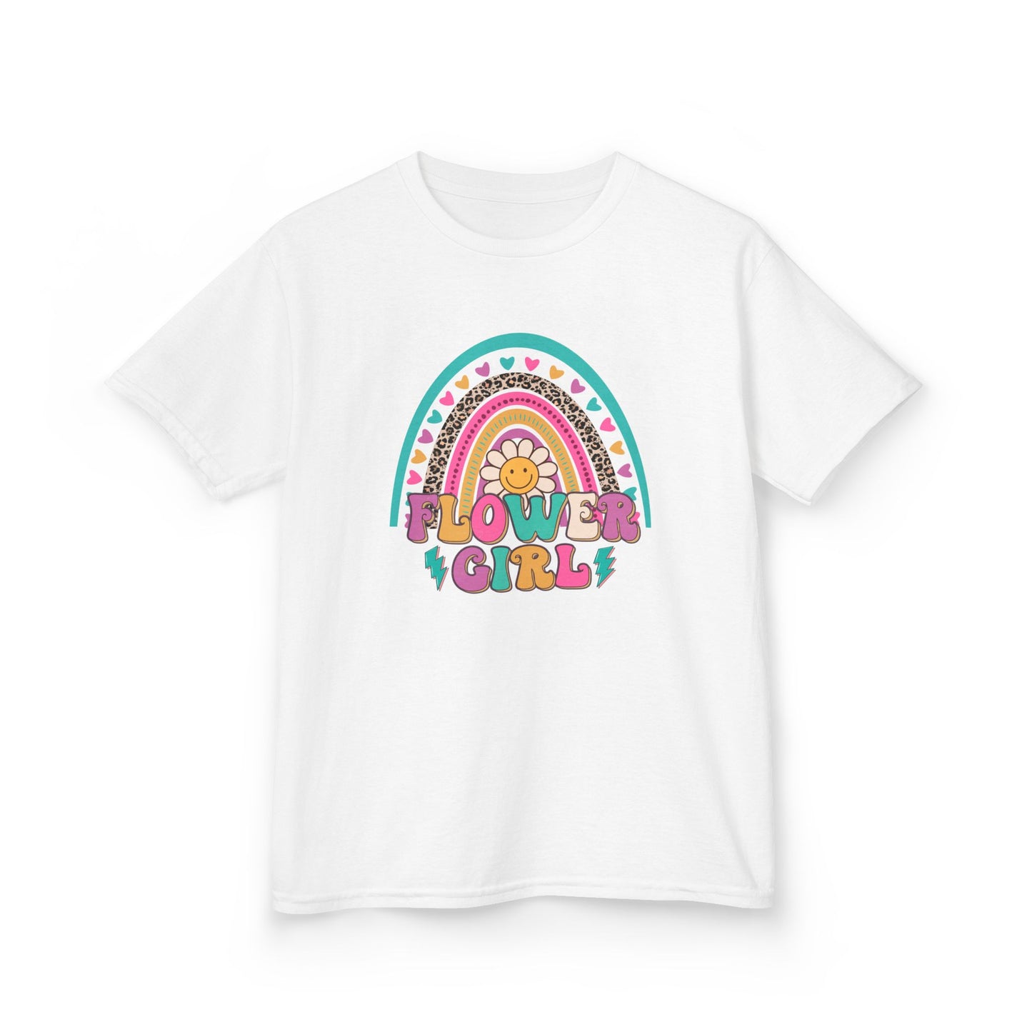 Flower Girl Kids Heavy Cotton Tee - Colorful Rainbow Design for Flower Girls