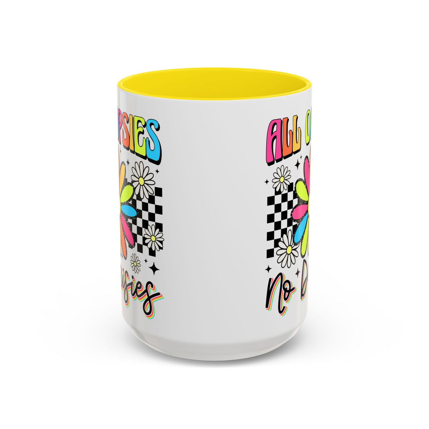 Colorful Flower Accent 15oz. Coffee Mug - 'All Oopsies, No Daisies'