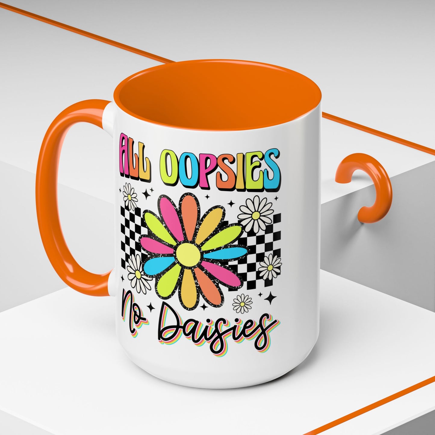 Colorful Flower Accent 15oz. Coffee Mug - 'All Oopsies, No Daisies'