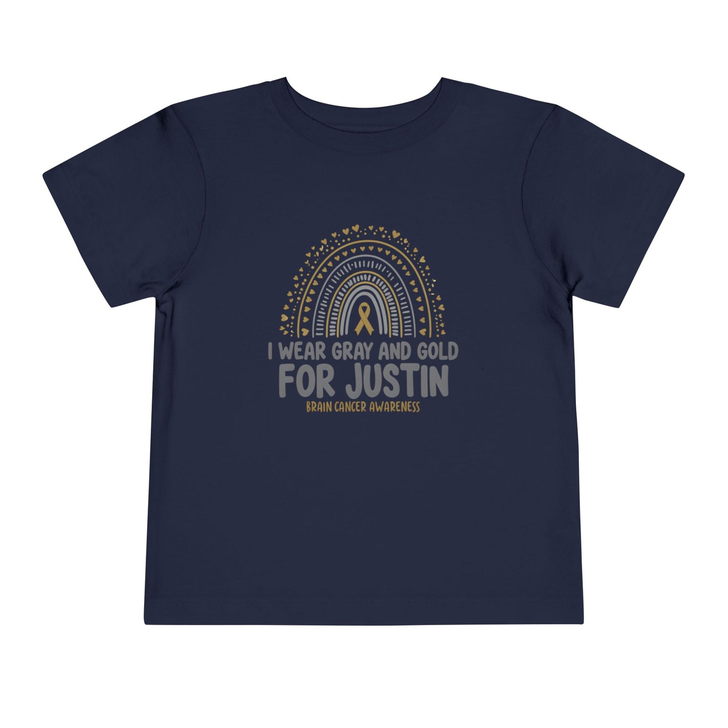 TODDLER JUSTIN Short Sleeve Tee - I Wear Gray and Gold for Justin - Brain Cancer Awareness