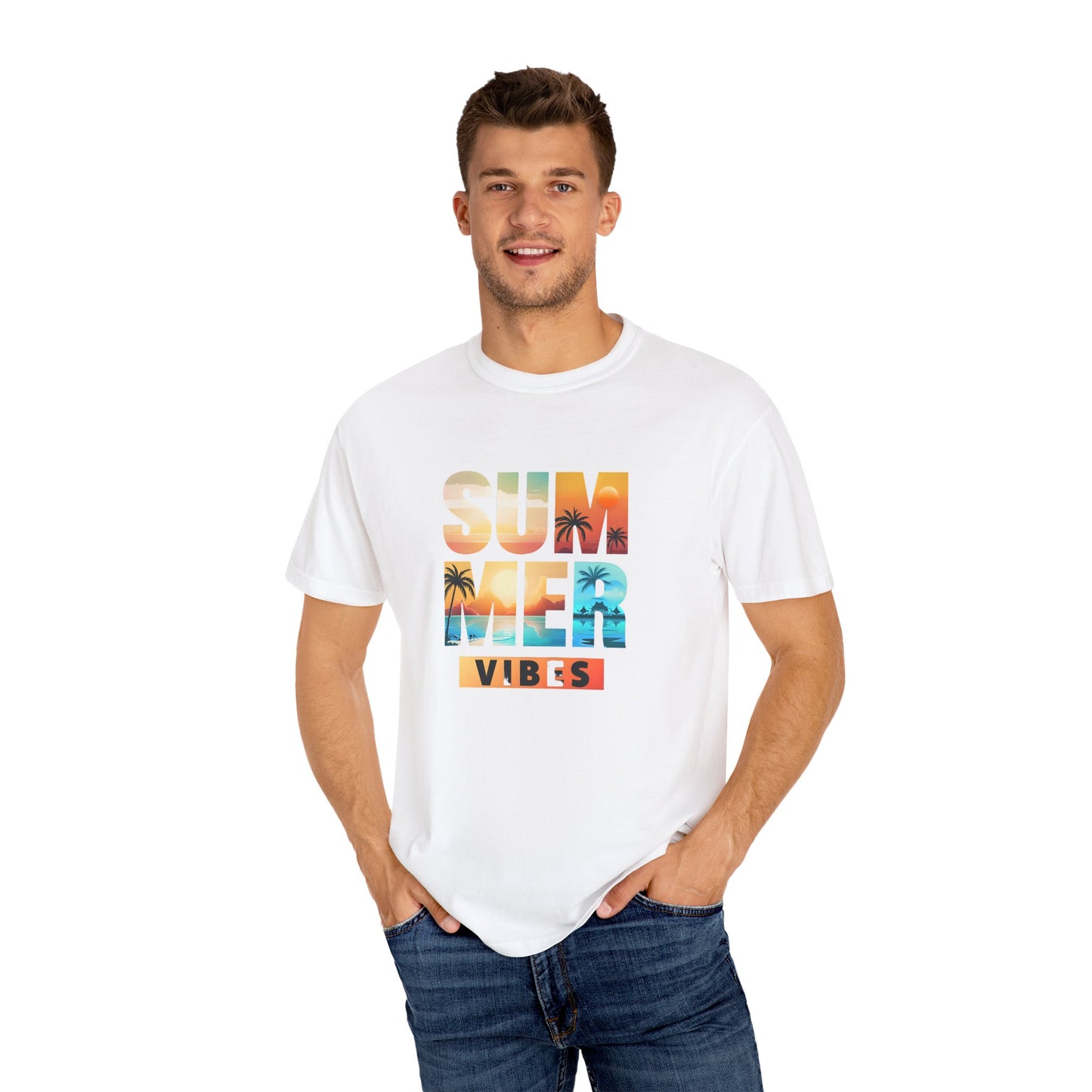 Summer Vibes Unisex Garment-Dyed T-shirt - Relaxed Beach Style Tee