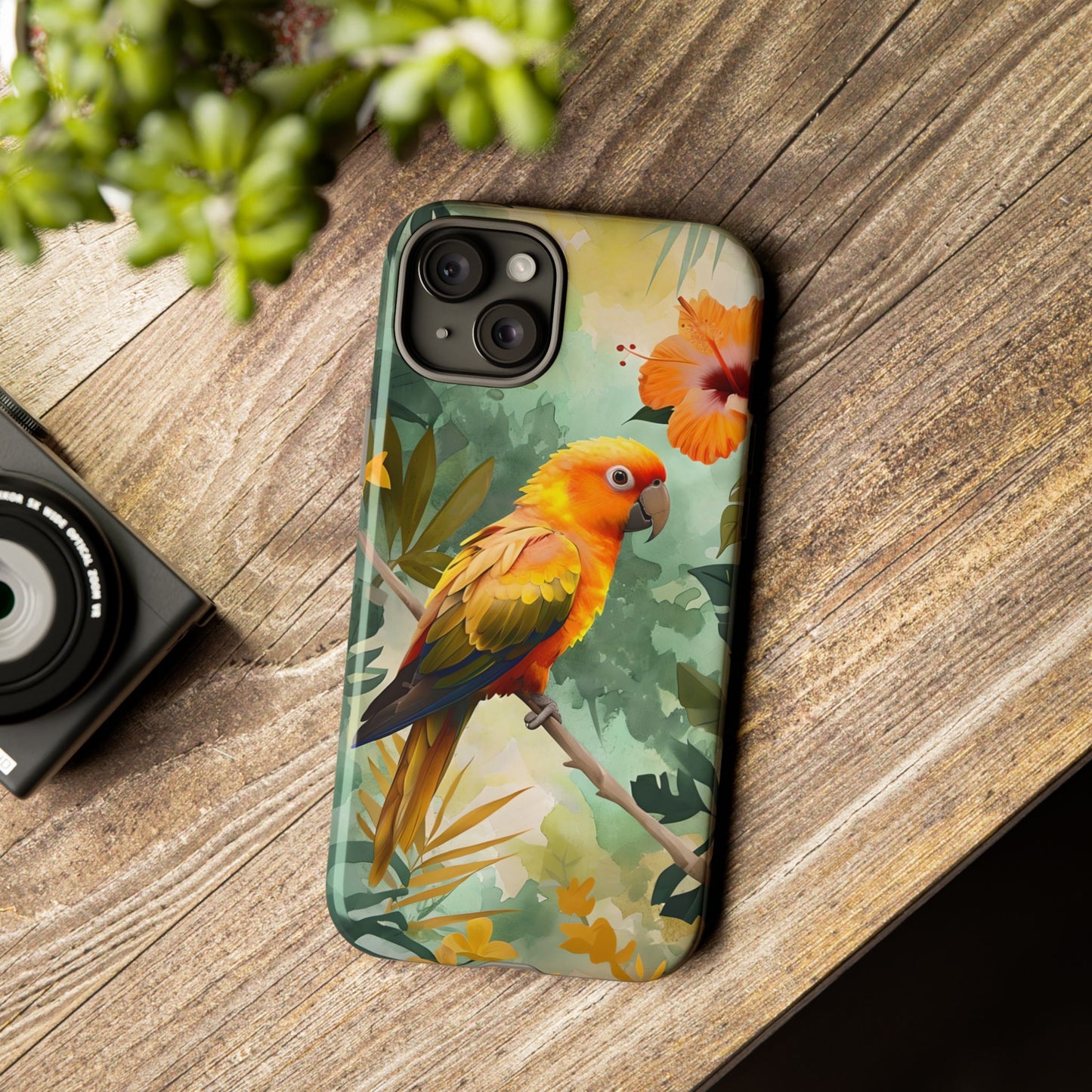 Tough Cases - Sun Conure Tropical Parrot Phone Case, Vibrant Floral Design, Durable Protection for Nature Lovers
