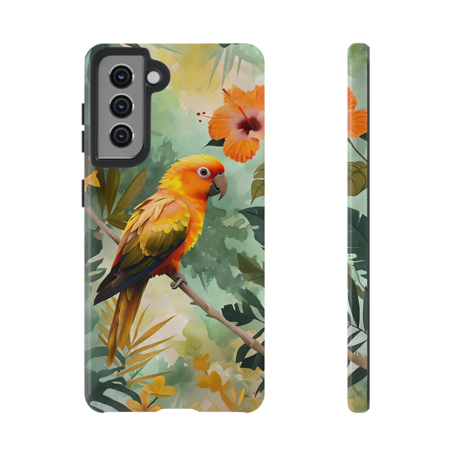 Tough Cases - Sun Conure Tropical Parrot Phone Case, Vibrant Floral Design, Durable Protection for Nature Lovers