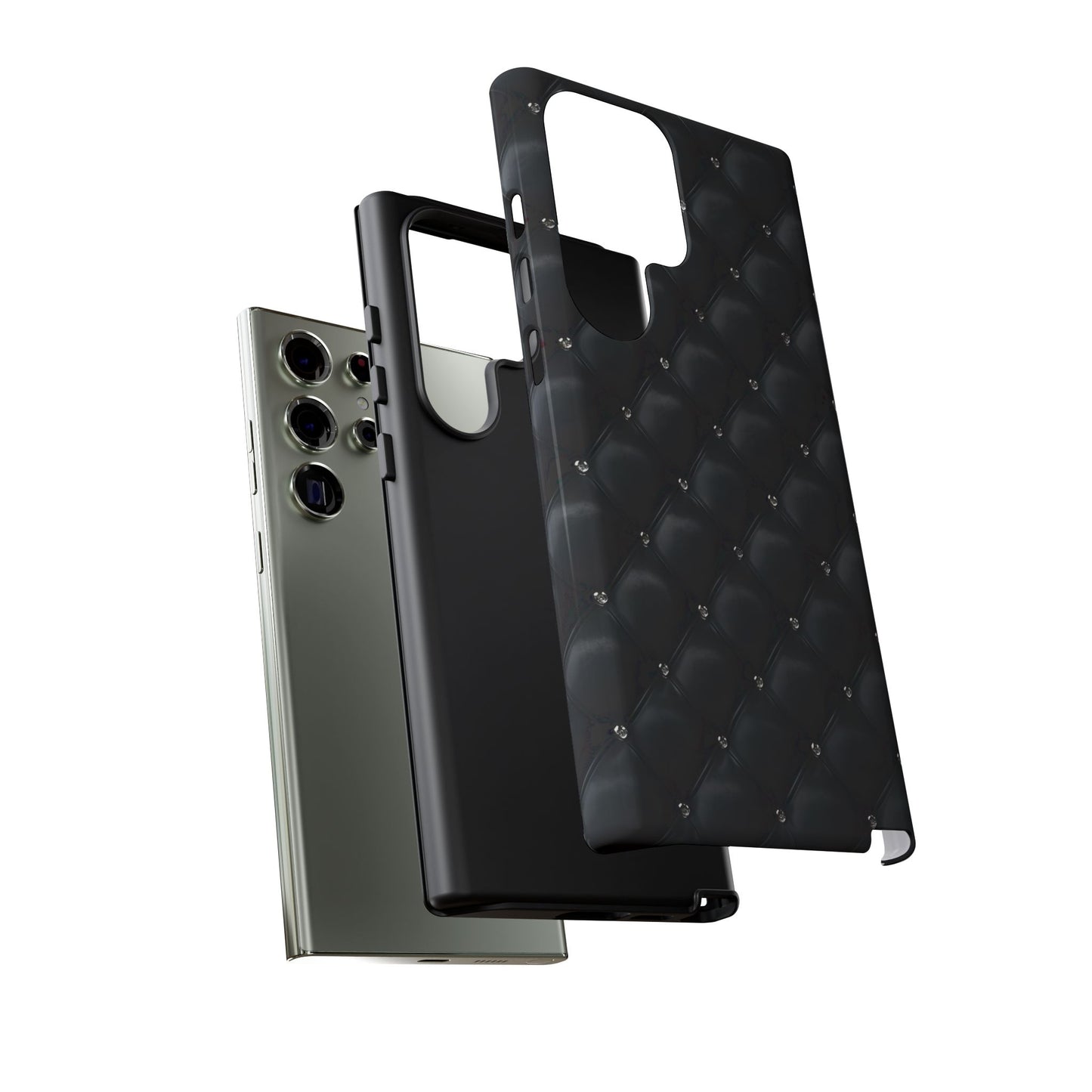 Stylish Tough Phone Case - Elegant Black Quilted Design