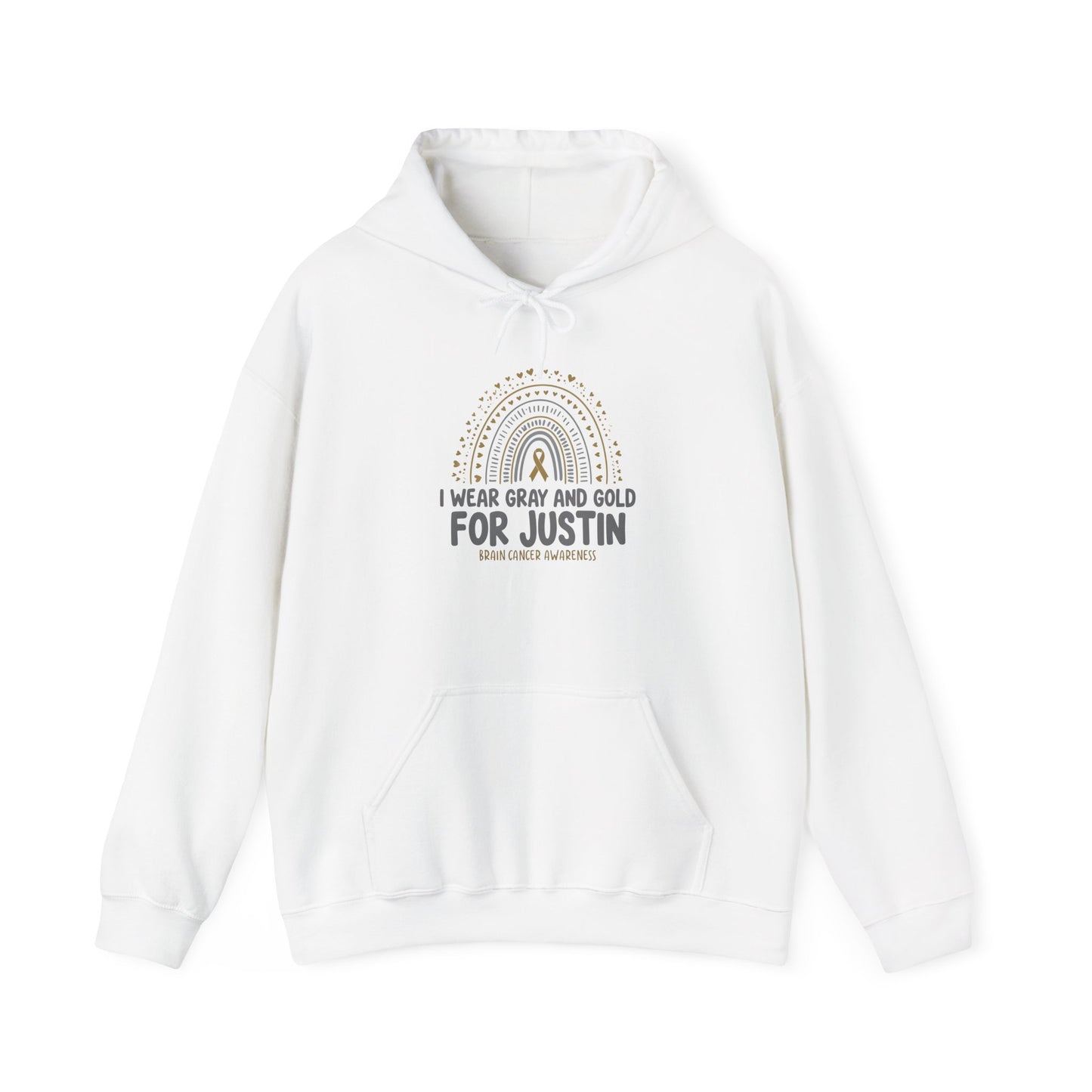 ADULT JUSTIN Hooded Sweatshirt - I Wear Gray and Gold for Justin | Brain Cancer Awareness