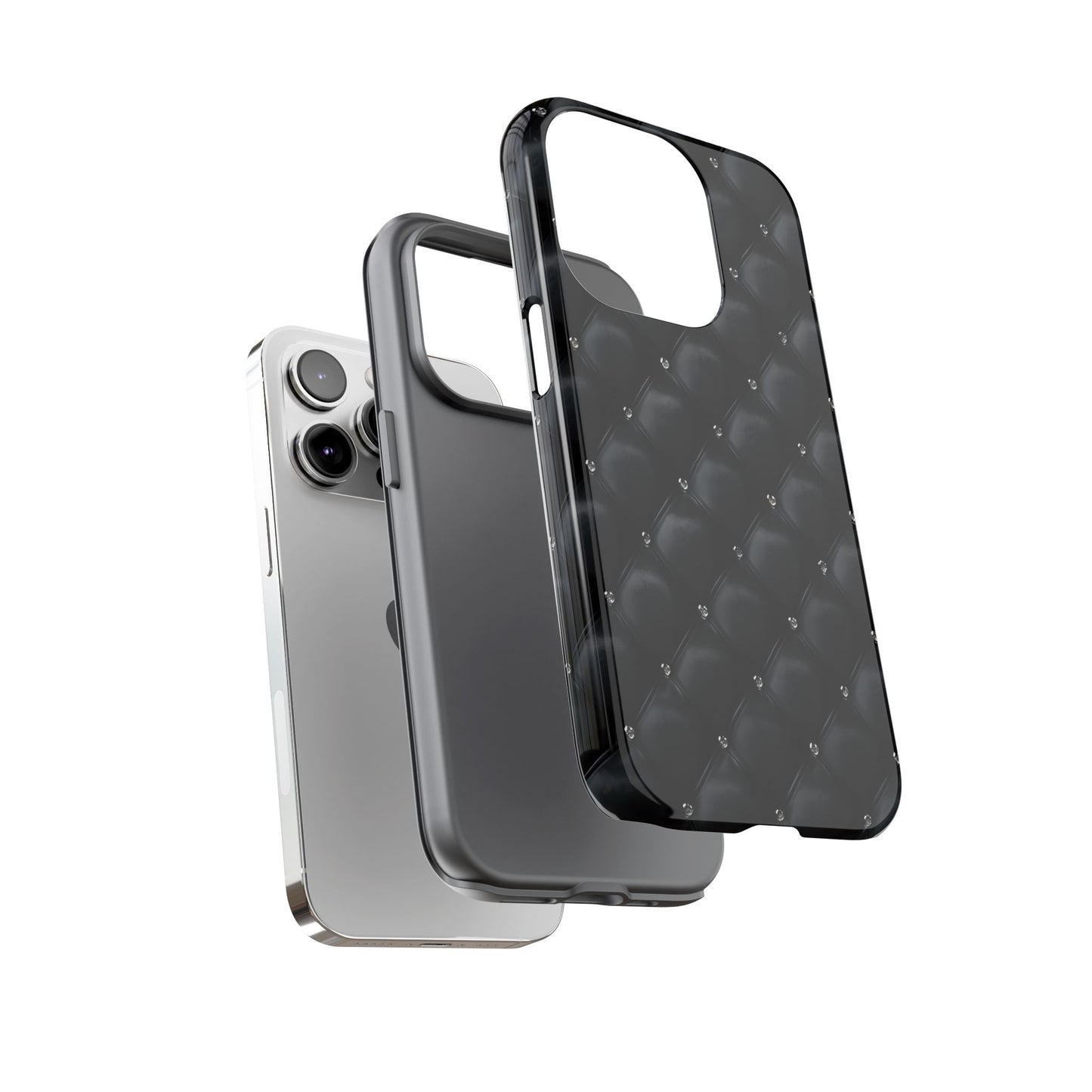Stylish Tough Phone Case - Elegant Black Quilted Design