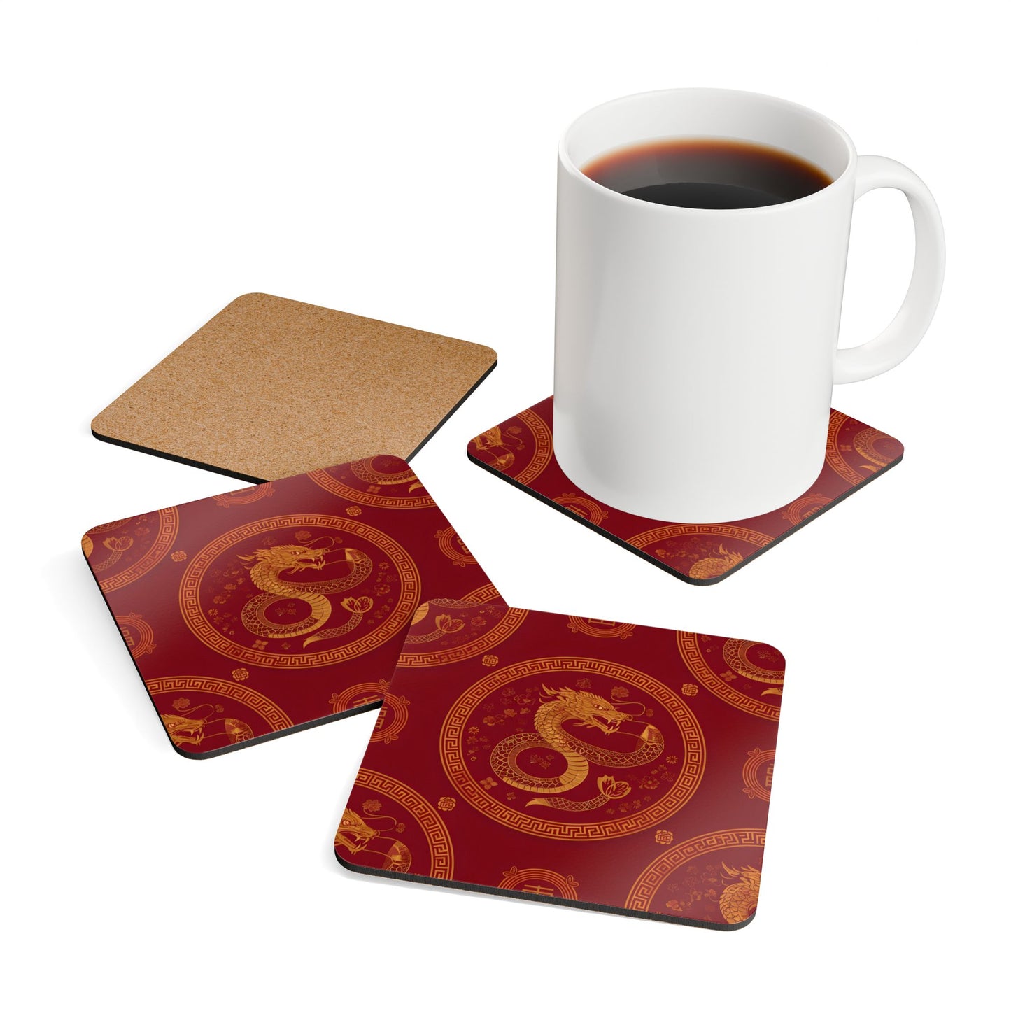 Dragon Design Cork Coaster Set - Perfect for Chinese New Year Celebrations