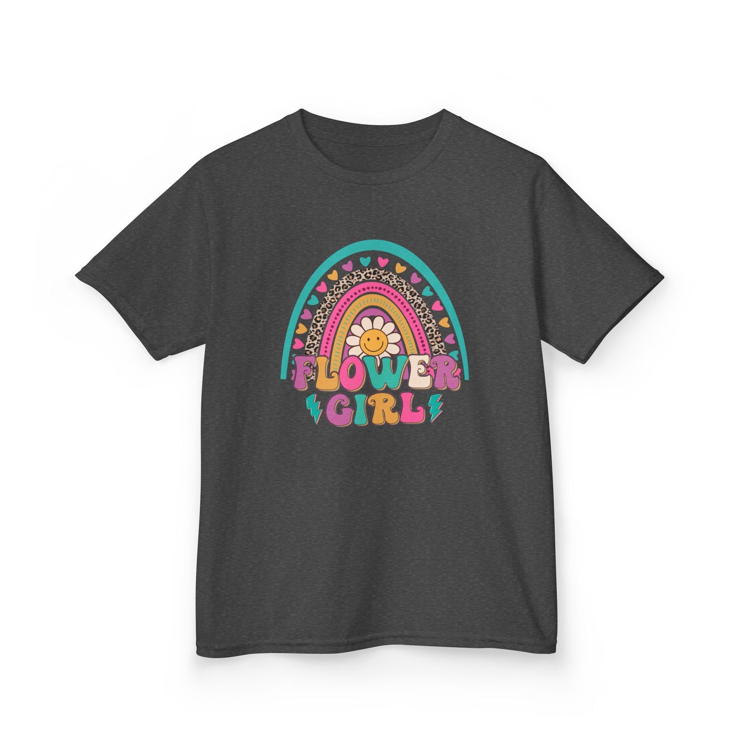 Flower Girl Kids Heavy Cotton Tee - Colorful Rainbow Design for Flower Girls