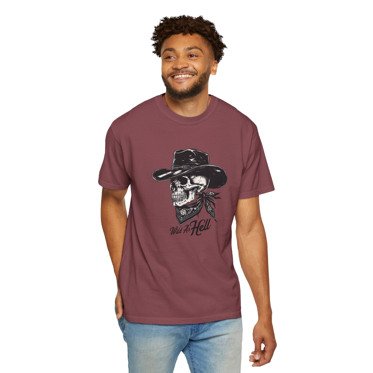 Skull Cowboy Graphic T-Shirt - Unisex Garment-Dyed Tee for Rebel Souls