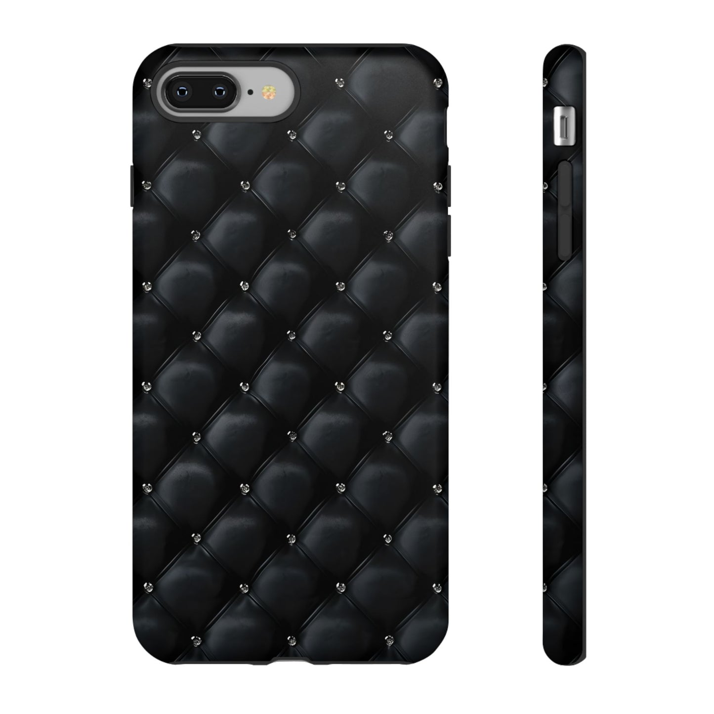 Stylish Tough Phone Case - Elegant Black Quilted Design