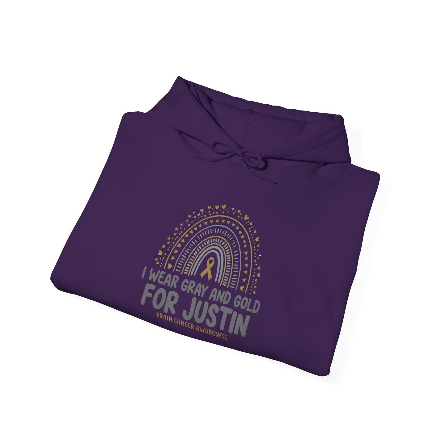 ADULT JUSTIN Hooded Sweatshirt - I Wear Gray and Gold for Justin | Brain Cancer Awareness