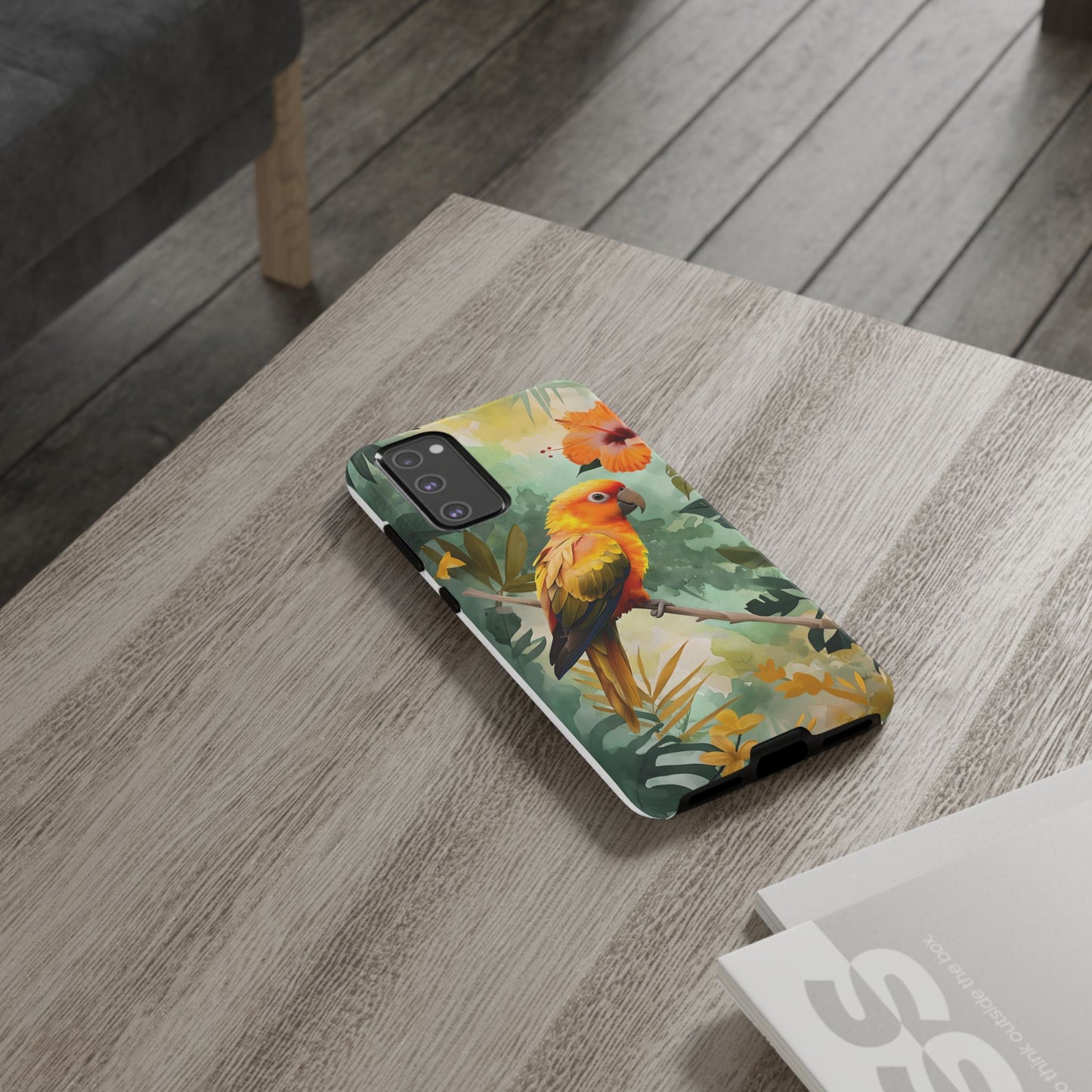 Tough Cases - Sun Conure Tropical Parrot Phone Case, Vibrant Floral Design, Durable Protection for Nature Lovers