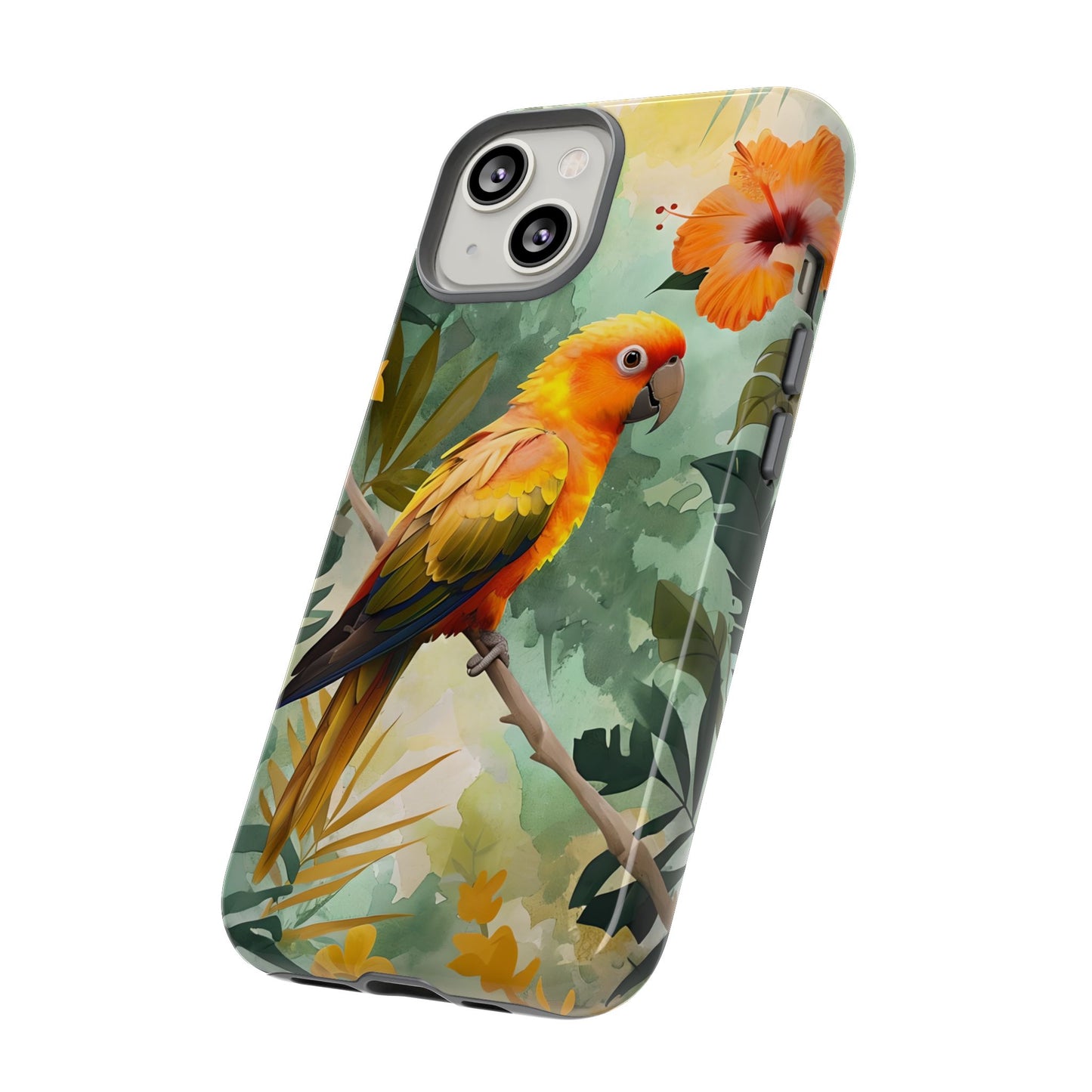 Tough Cases - Sun Conure Tropical Parrot Phone Case, Vibrant Floral Design, Durable Protection for Nature Lovers