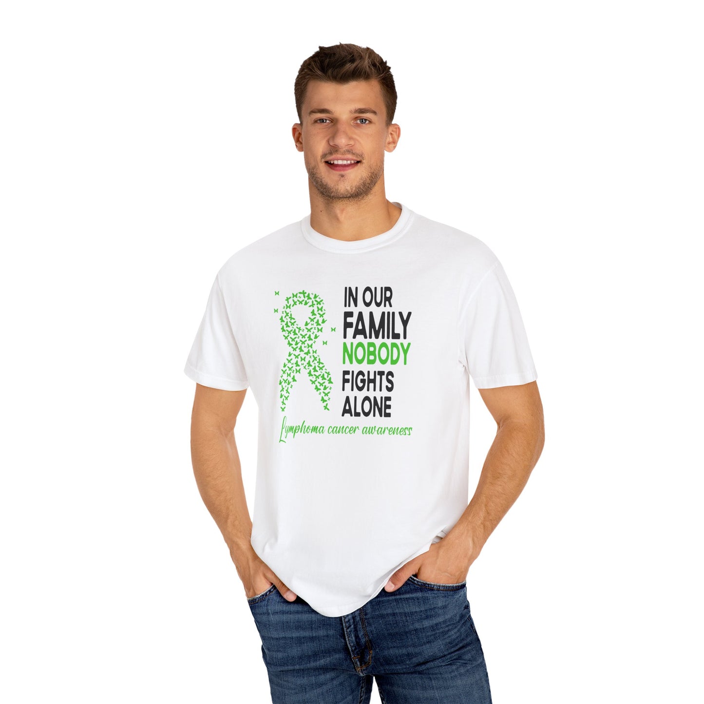 Lymphoma Awareness T-Shirt, Family Support Tee, Garment-Dyed Shirt, Cancer Awareness Apparel, Gift for Caregivers, 5K Event Shirt