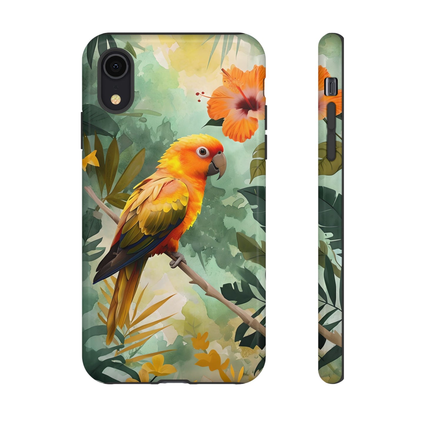 Tough Cases - Sun Conure Tropical Parrot Phone Case, Vibrant Floral Design, Durable Protection for Nature Lovers