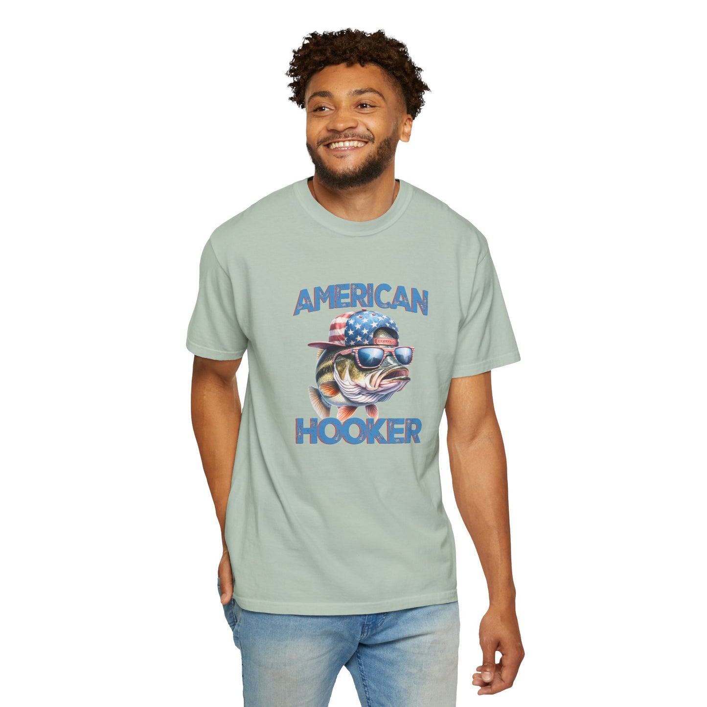 American Hooker Fish Graphic T-Shirt - Unisex Garment-Dyed Tee for Fishing Enthusiasts