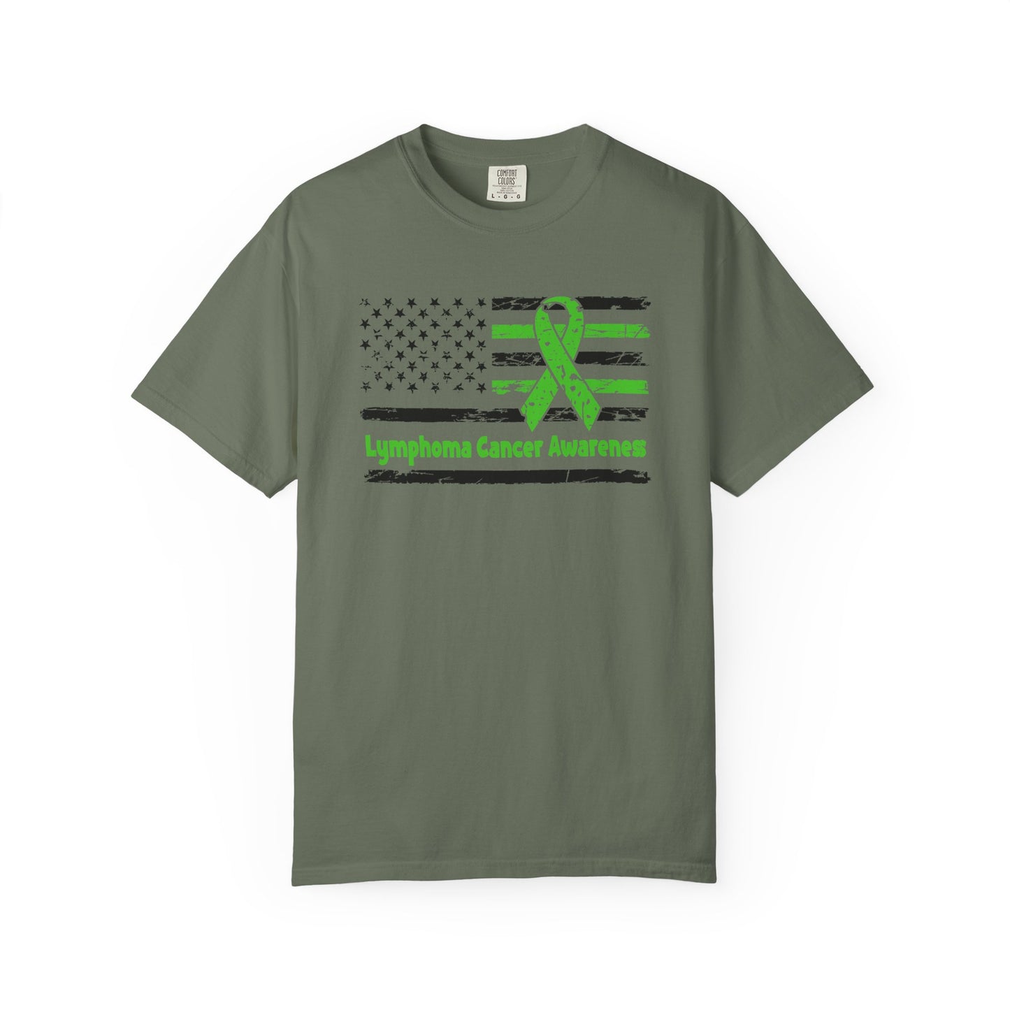 Lymphoma Awareness T-Shirt, Unisex Garment-Dyed Tee, Cancer Support Shirt, Green Ribbon Tee, Gift for Awareness Events
