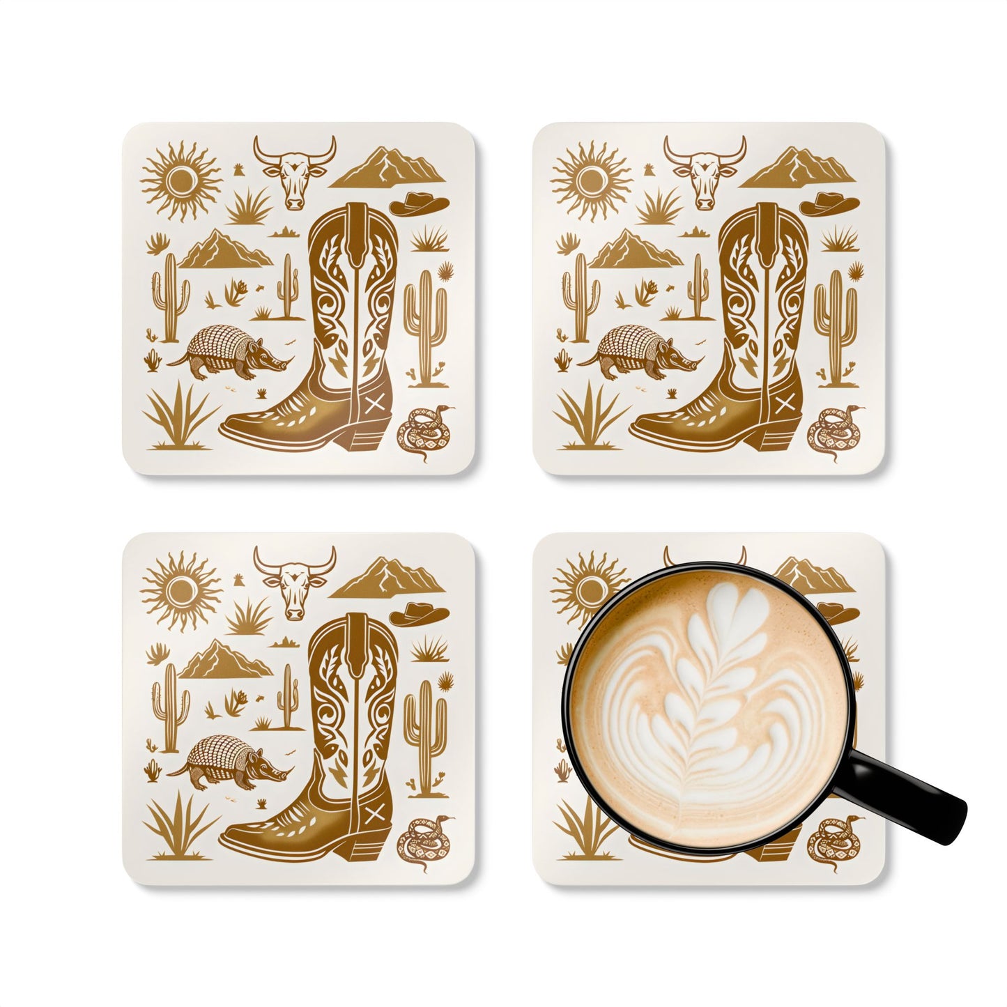 Western Themed Cork Coaster Set - Rustic Cowboy Decor