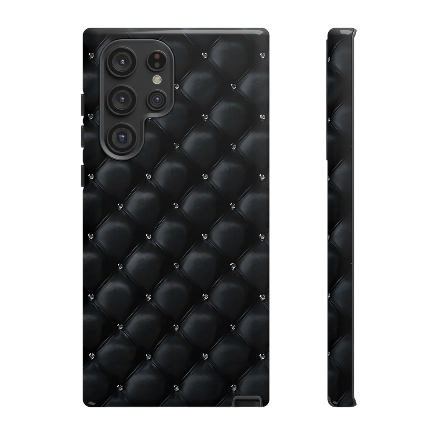 Stylish Tough Phone Case - Elegant Black Quilted Design