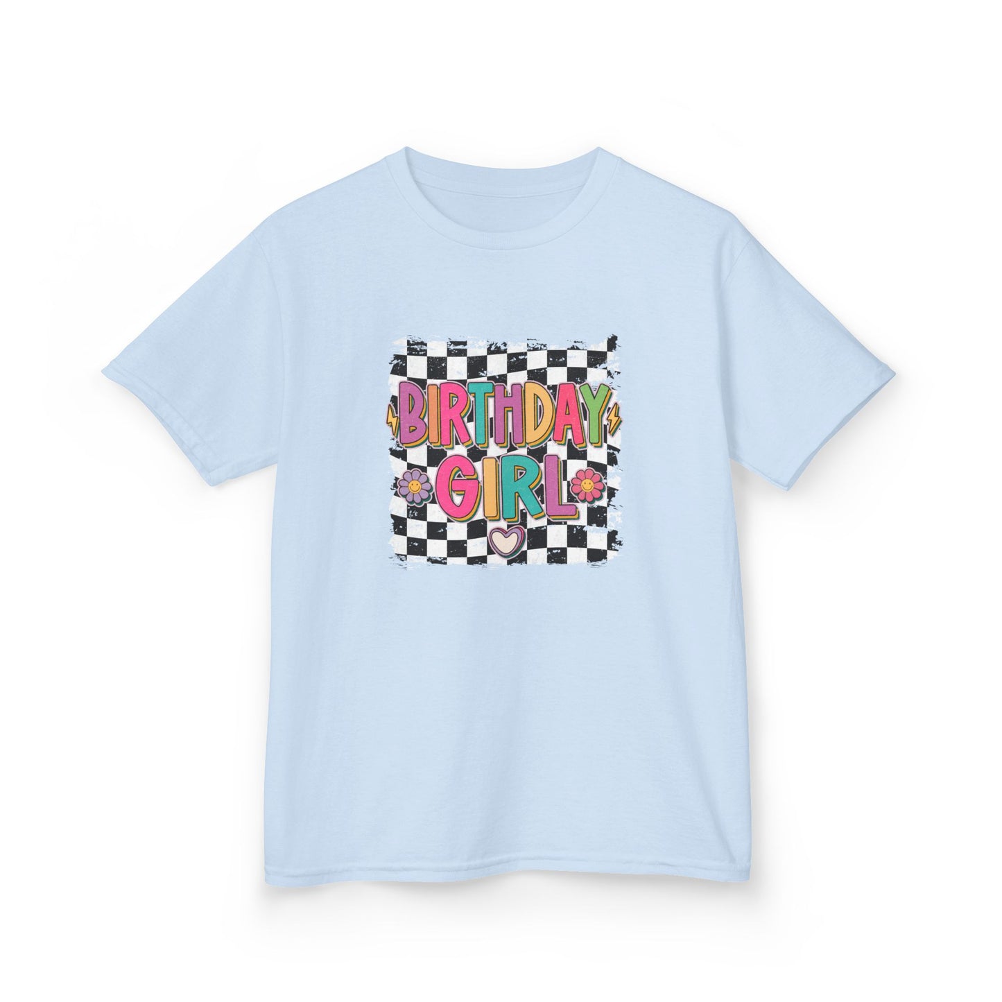Birthday Girl Kids Heavy Cotton Tee - Fun Checkered Design for Celebrations