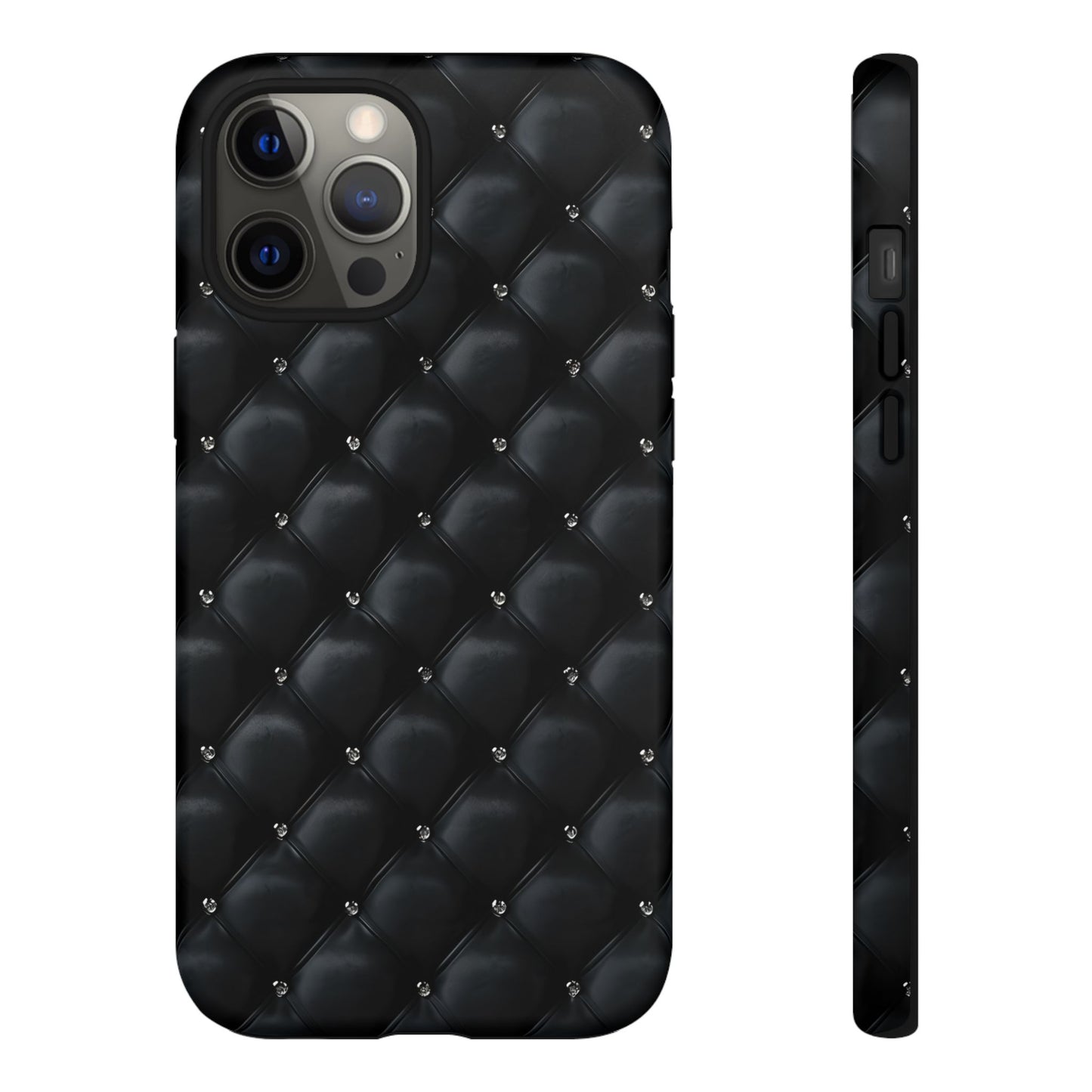 Stylish Tough Phone Case - Elegant Black Quilted Design