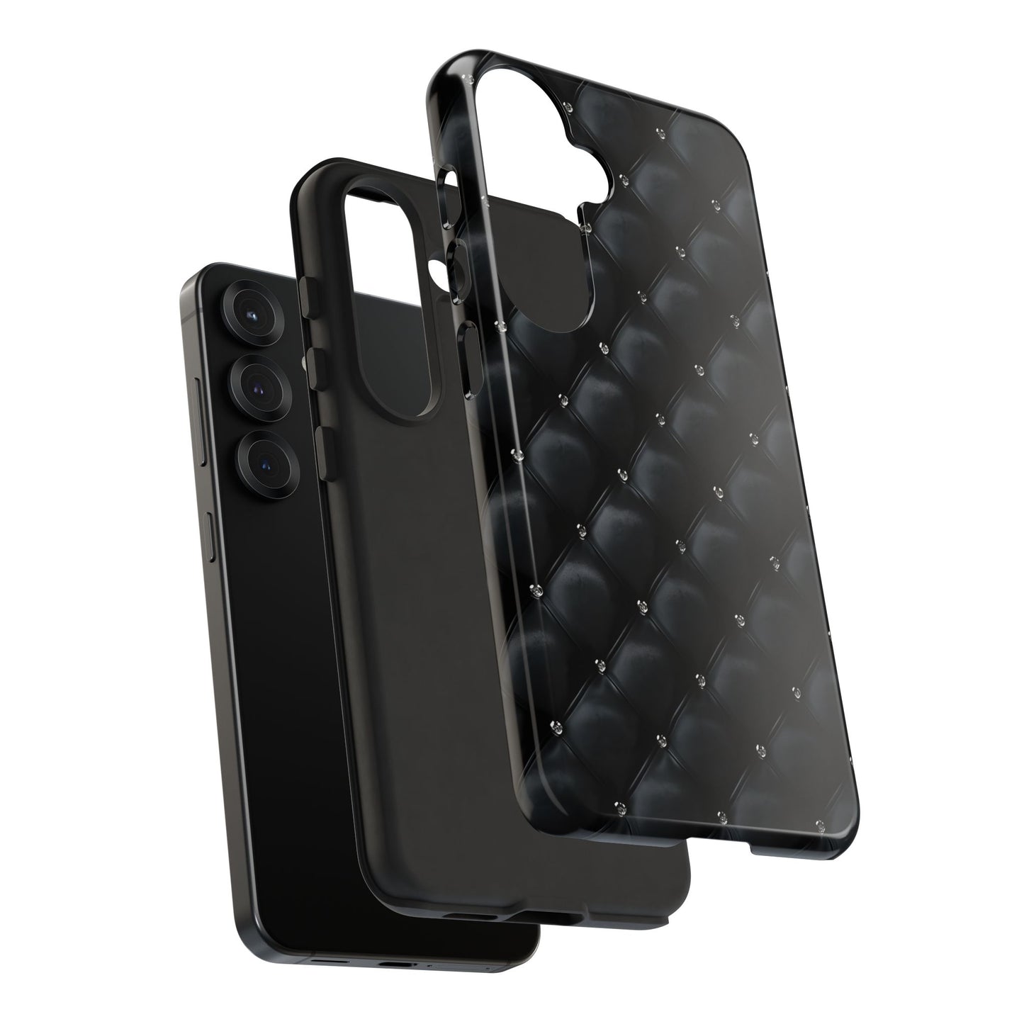 Stylish Tough Phone Case - Elegant Black Quilted Design
