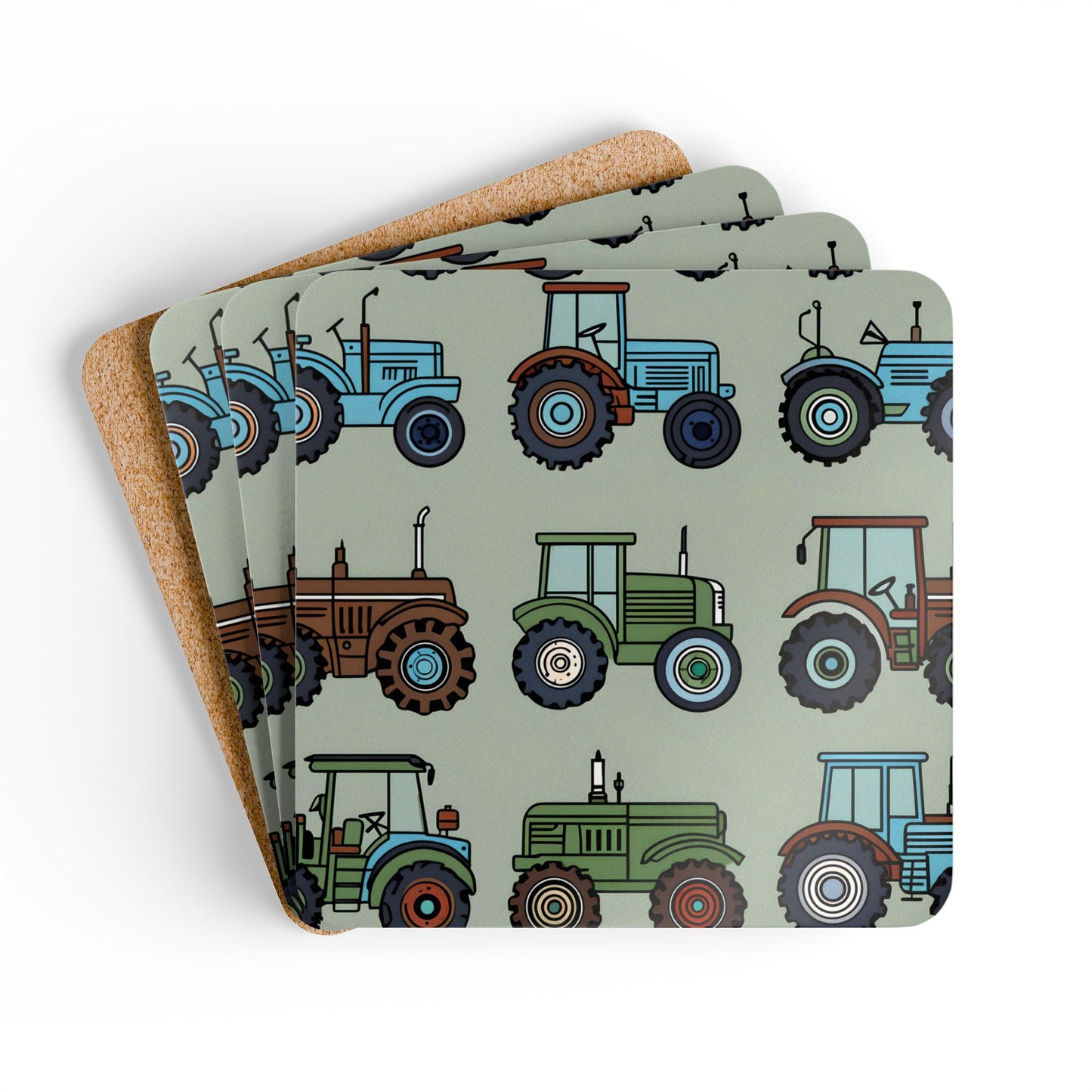 Farm Tractor Cork Coaster Set - Rustic Drinkware Accessory for Farmhouse Decor