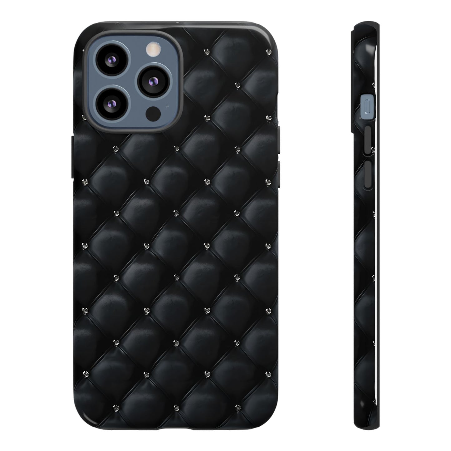 Stylish Tough Phone Case - Elegant Black Quilted Design
