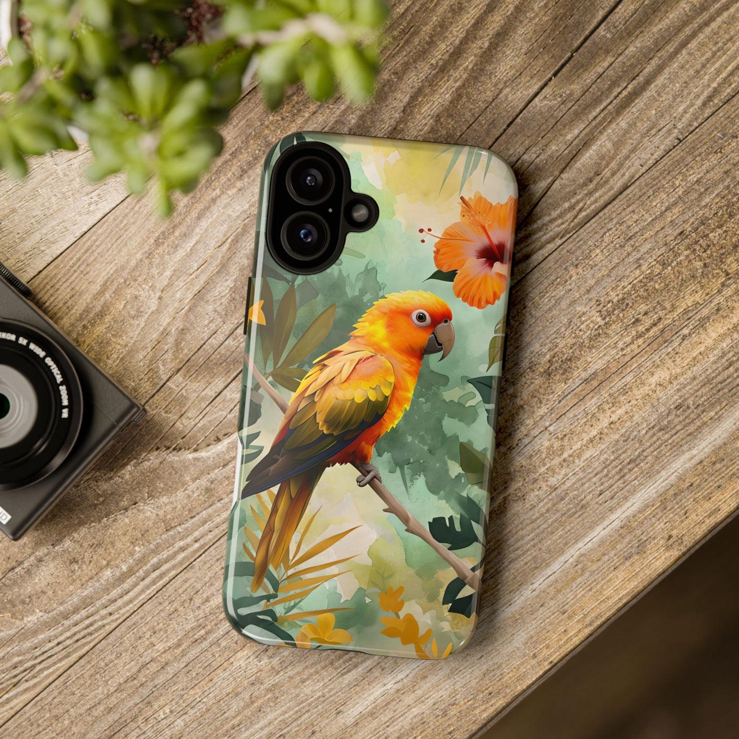 Tough Cases - Sun Conure Tropical Parrot Phone Case, Vibrant Floral Design, Durable Protection for Nature Lovers