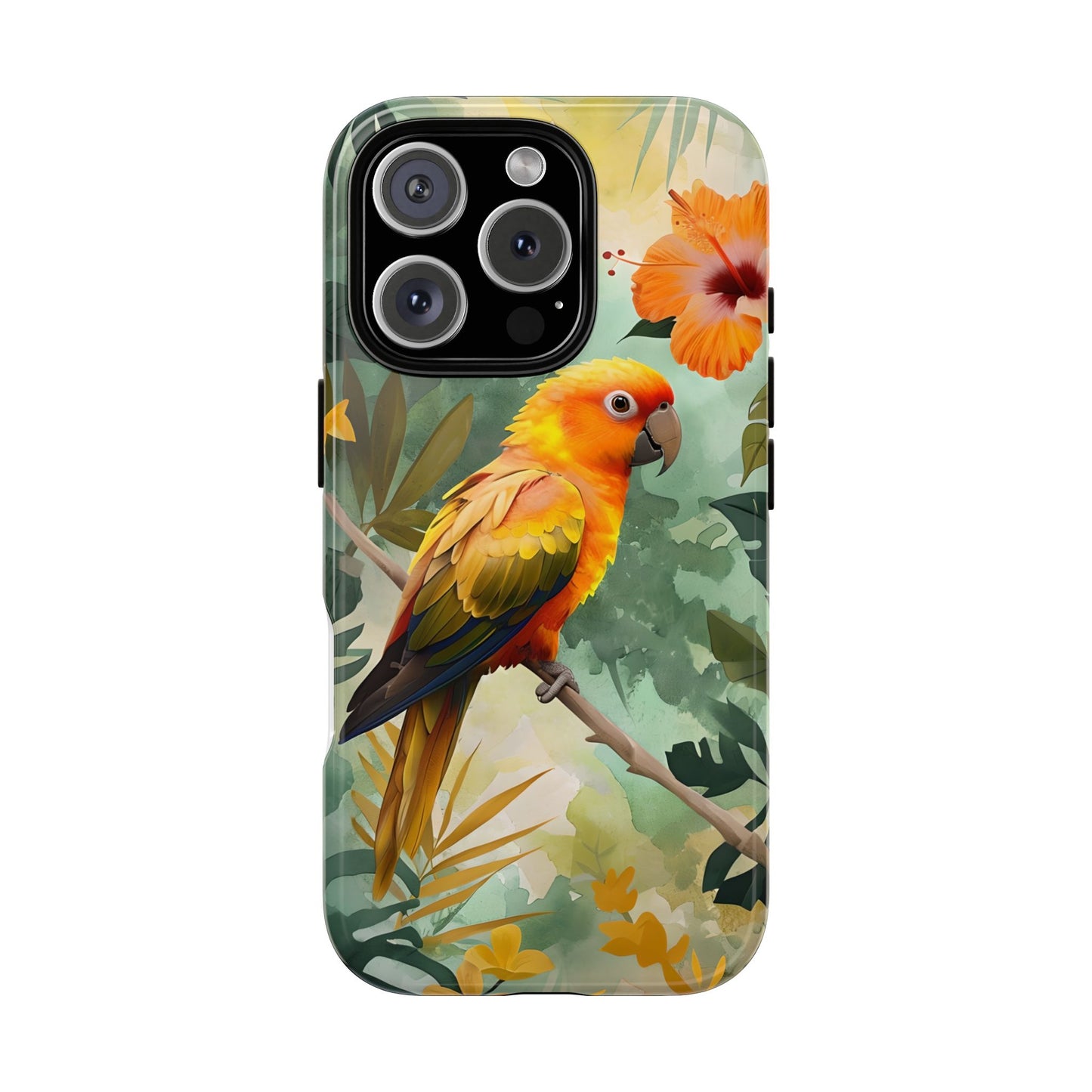 Tough Cases - Sun Conure Tropical Parrot Phone Case, Vibrant Floral Design, Durable Protection for Nature Lovers