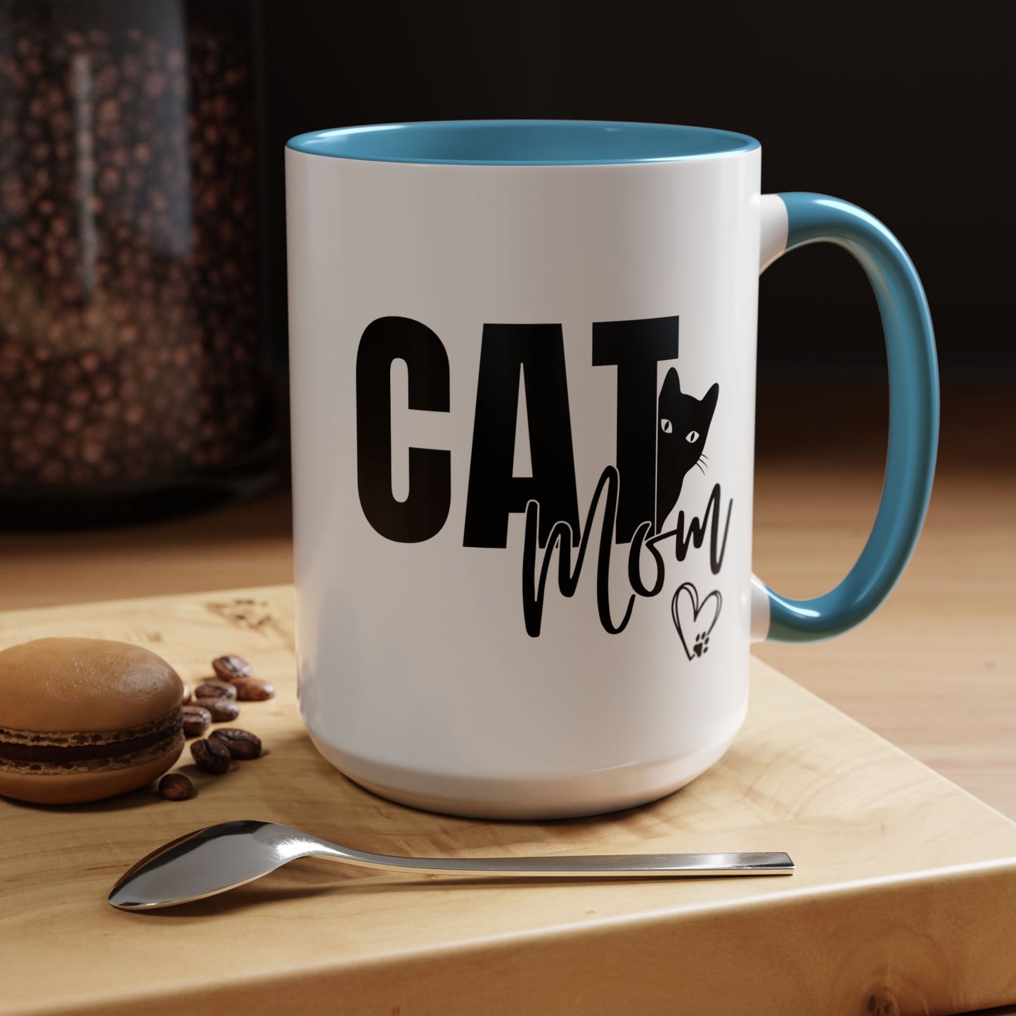 Cat Mom Accent 15oz Coffee Mug – Perfect Gift for Cat Lovers
