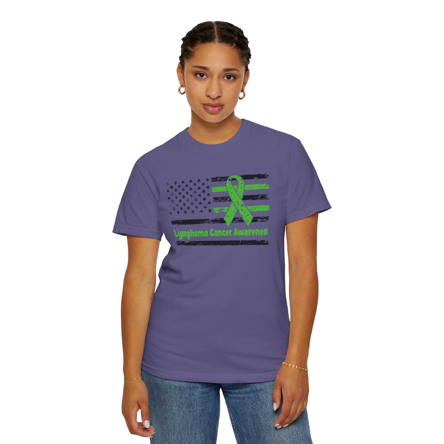 Lymphoma Awareness T-Shirt, Unisex Garment-Dyed Tee, Cancer Support Shirt, Green Ribbon Tee, Gift for Awareness Events