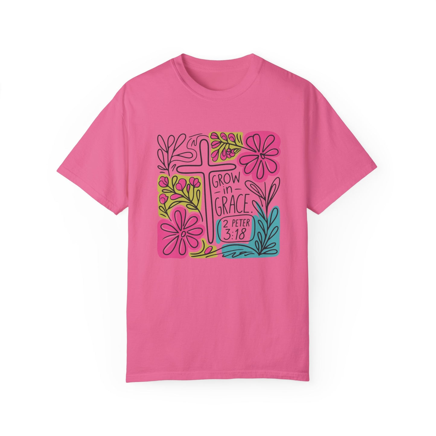 Unisex Garment-Dyed T-Shirt - "Grow in Grace" Floral Design