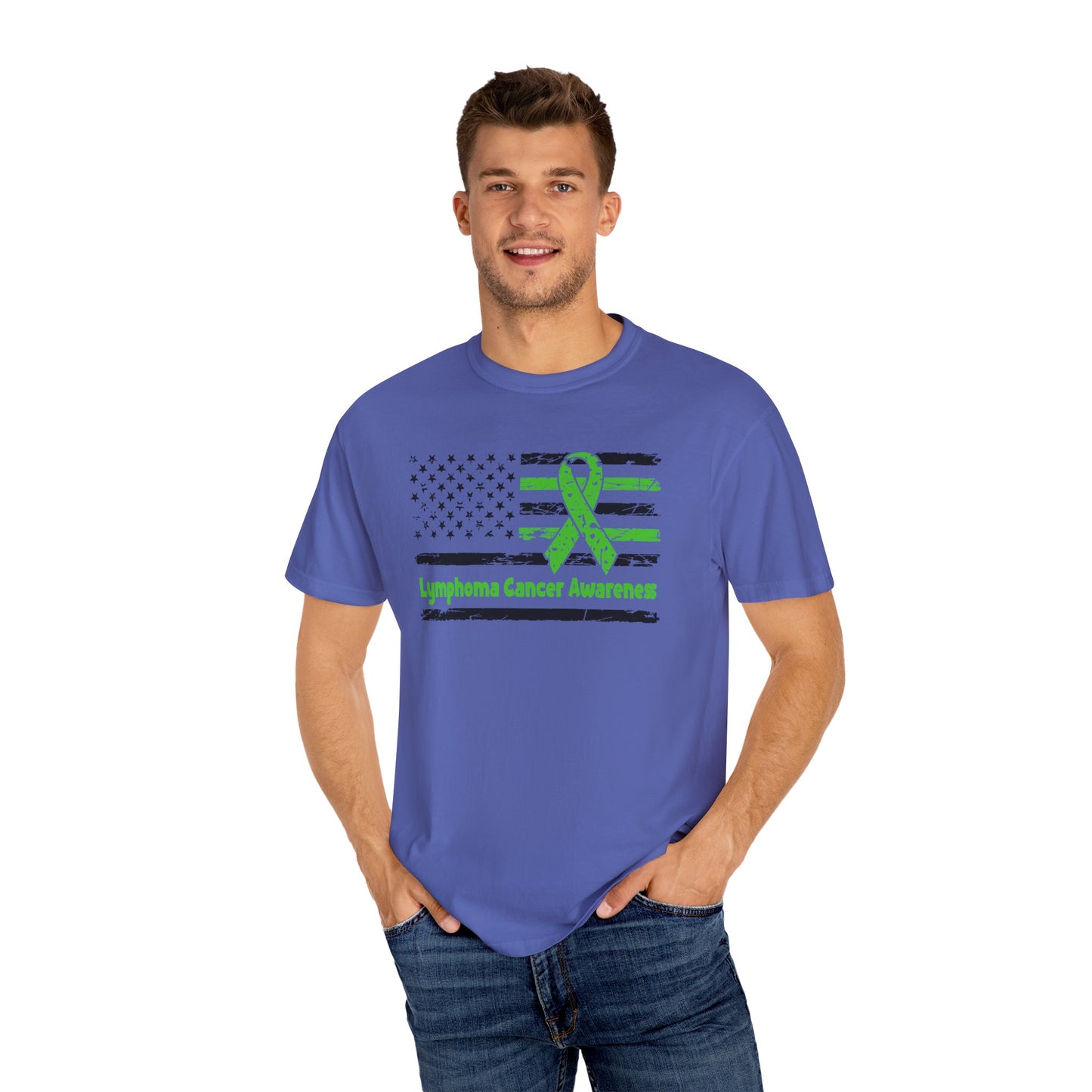 Lymphoma Awareness T-Shirt, Unisex Garment-Dyed Tee, Cancer Support Shirt, Green Ribbon Tee, Gift for Awareness Events