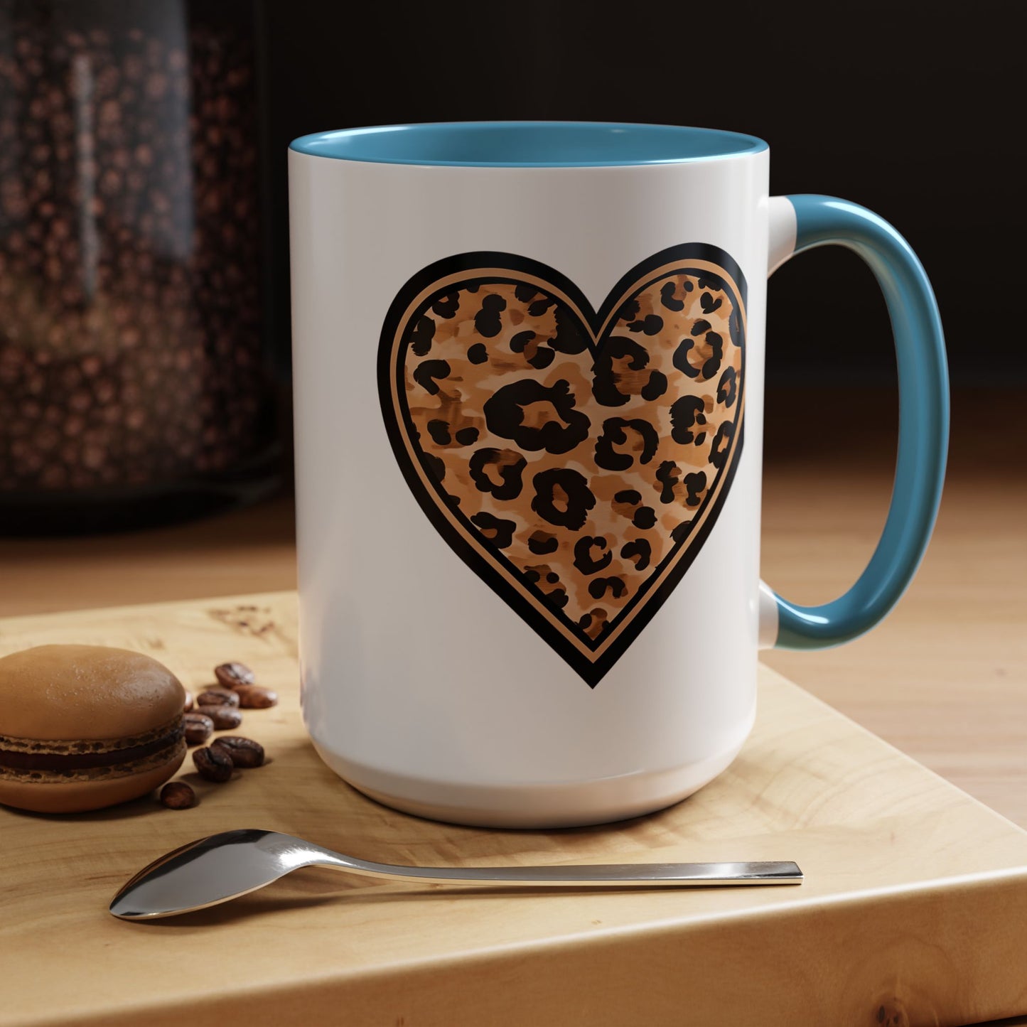 Leopard Heart Accent Coffee 15 oz Mug - Stylish Animal Print Mug for Daily Inspiration