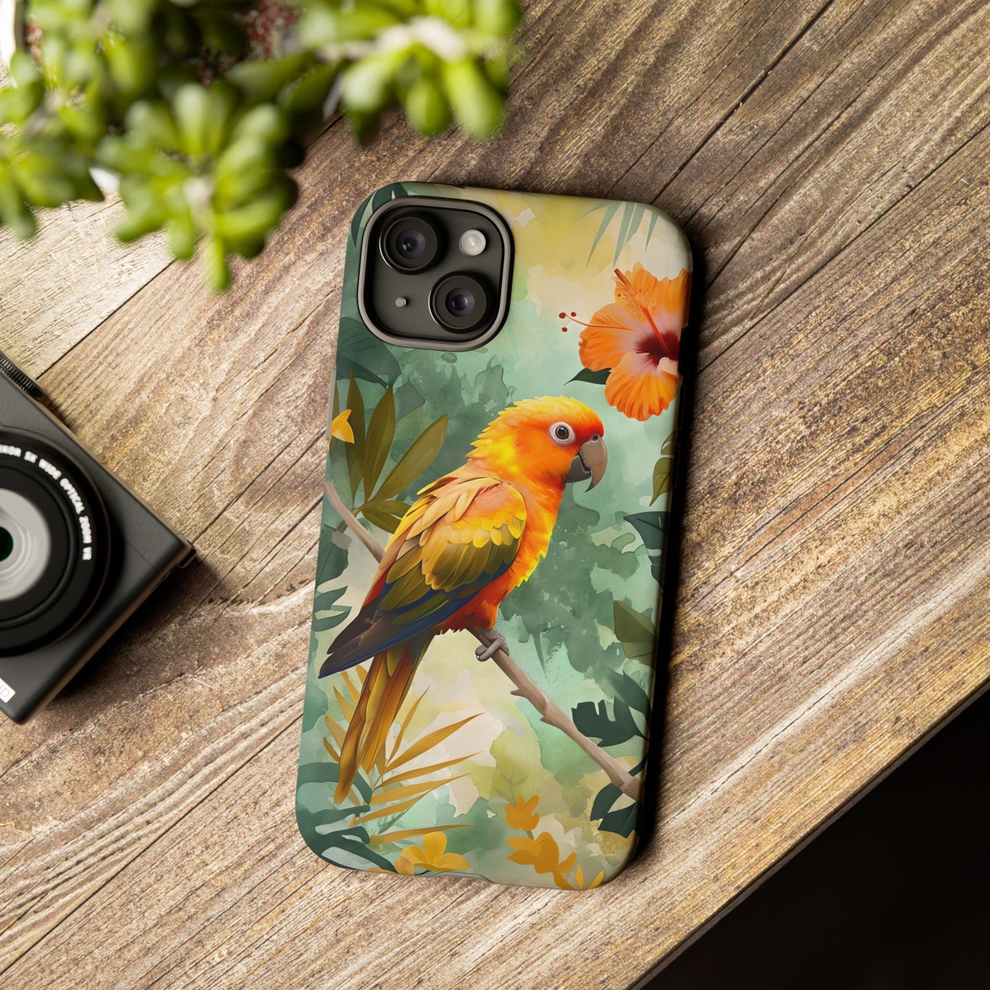 Tough Cases - Sun Conure Tropical Parrot Phone Case, Vibrant Floral Design, Durable Protection for Nature Lovers