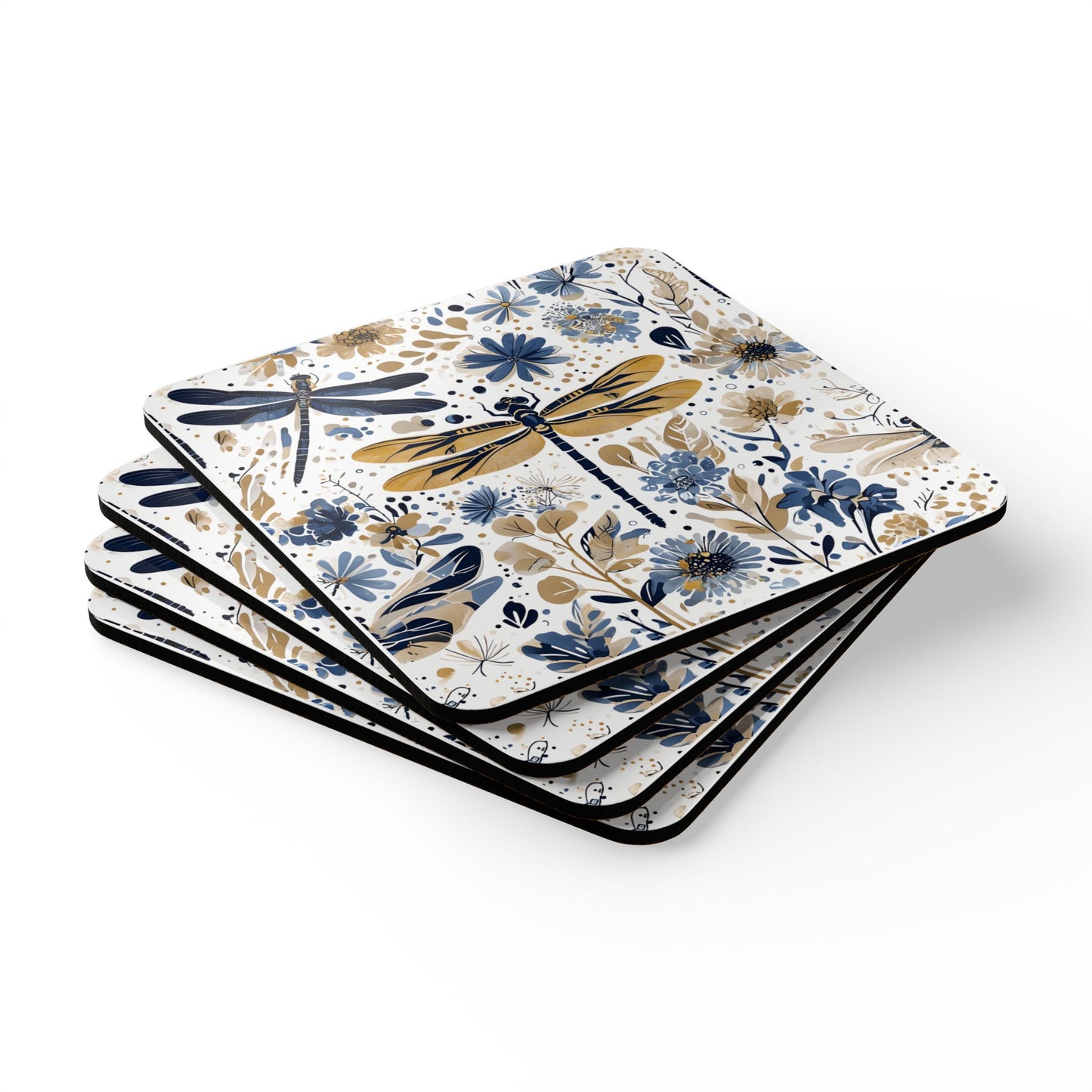 Floral Dragonfly Cork Coaster Set - Eco-Friendly Drink Coasters for Home Decor