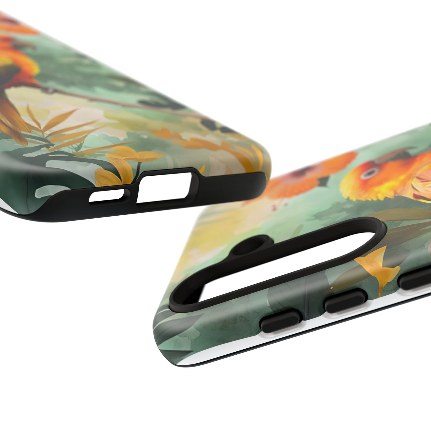 Tough Cases - Sun Conure Tropical Parrot Phone Case, Vibrant Floral Design, Durable Protection for Nature Lovers