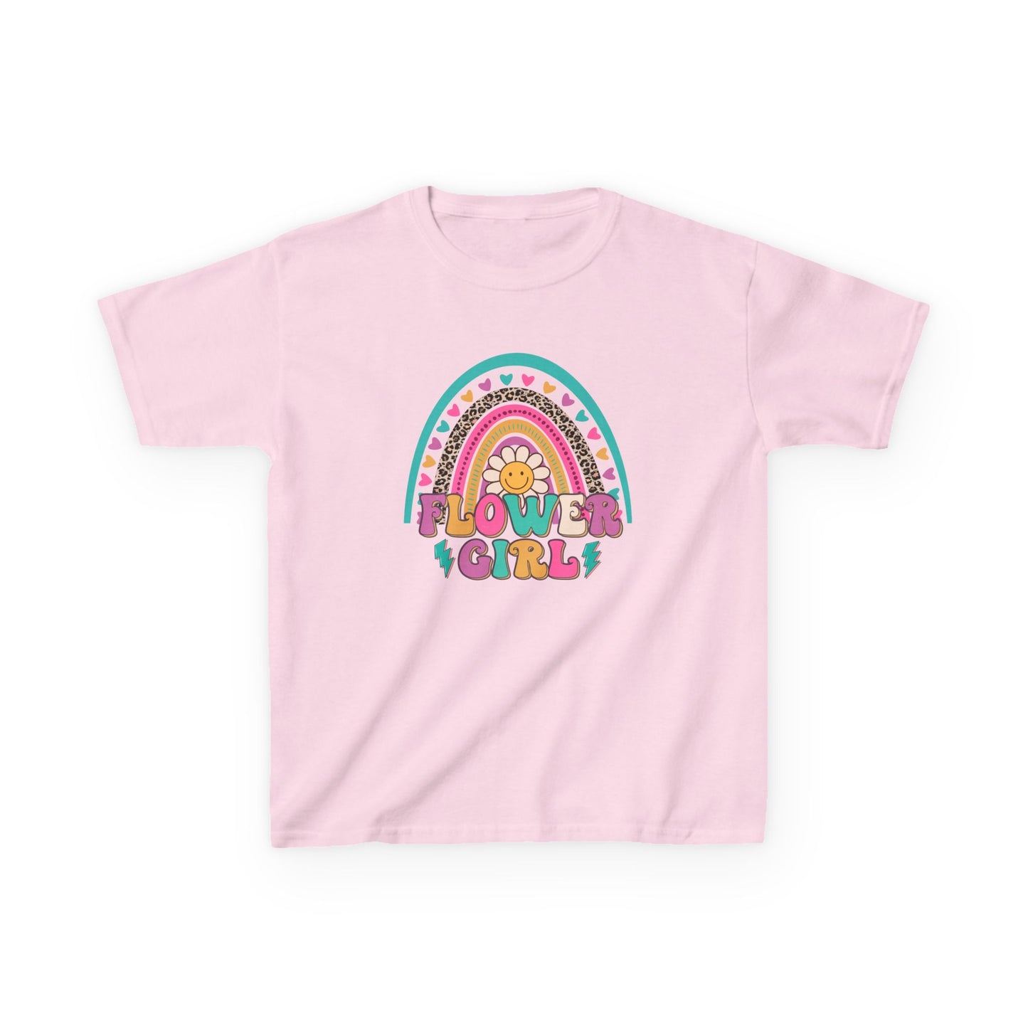 Flower Girl Kids Heavy Cotton Tee - Colorful Rainbow Design for Flower Girls