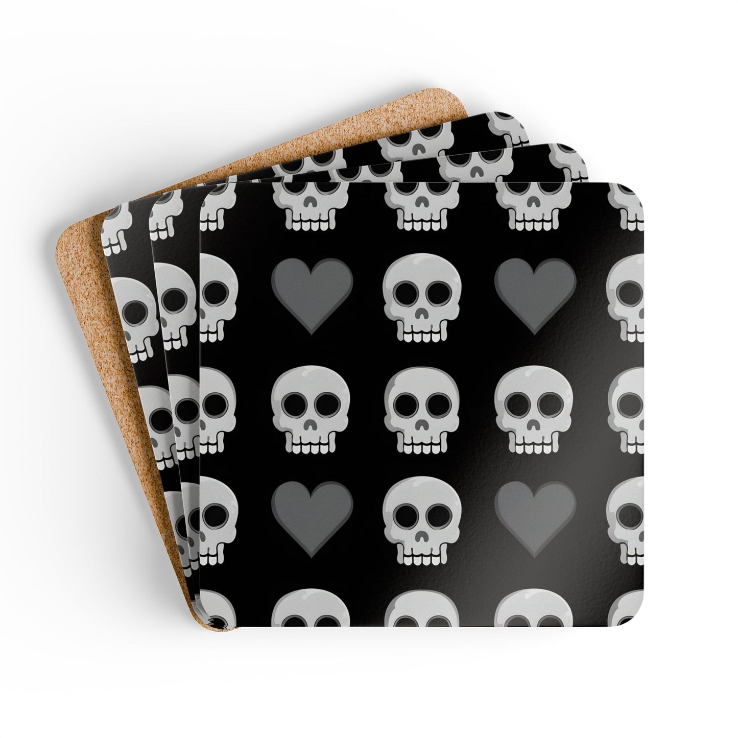 Skull Heart Cork Coaster Set - Stylish, Durable Drinkware for Halloween & Everyday Use