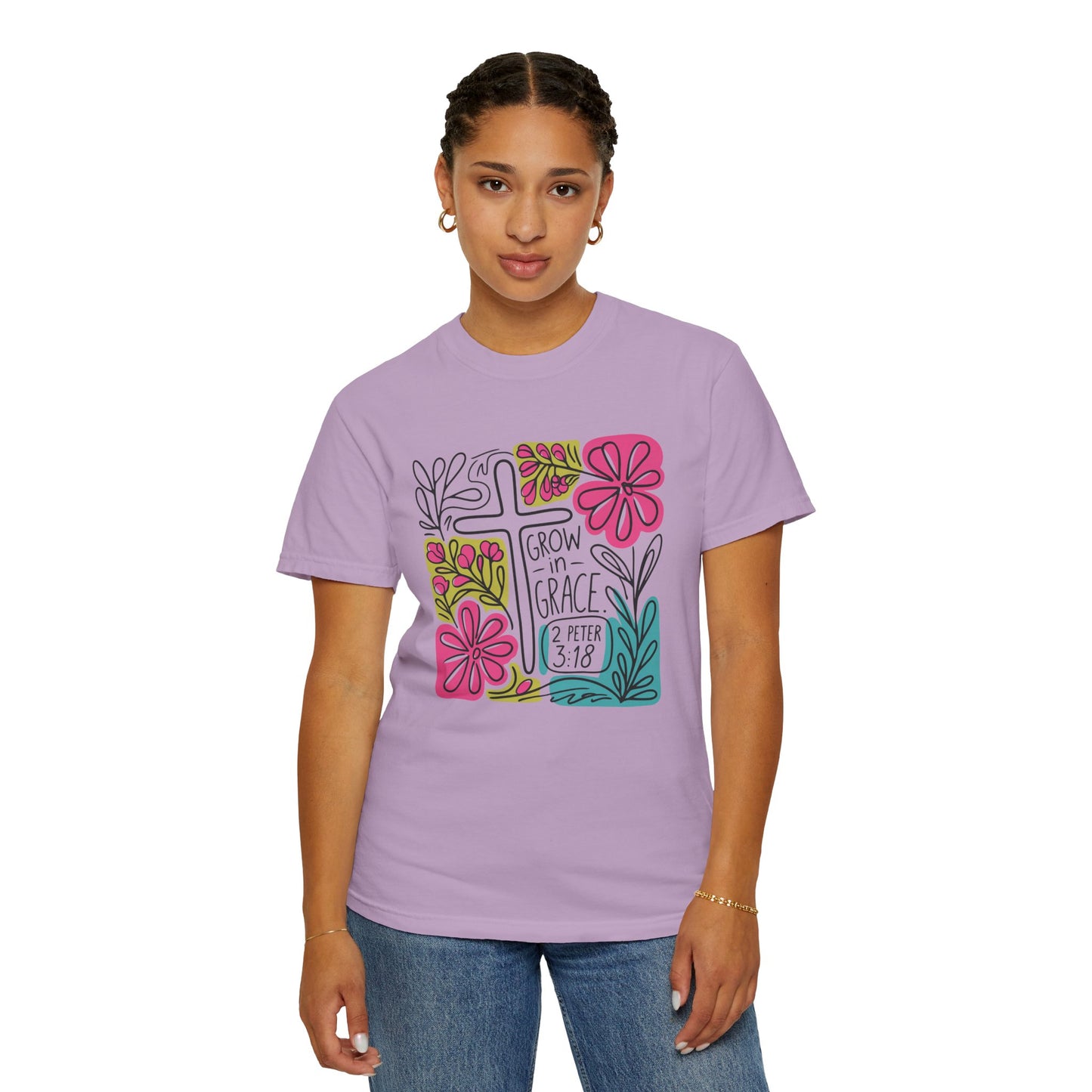 Unisex Garment-Dyed T-Shirt - "Grow in Grace" Floral Design
