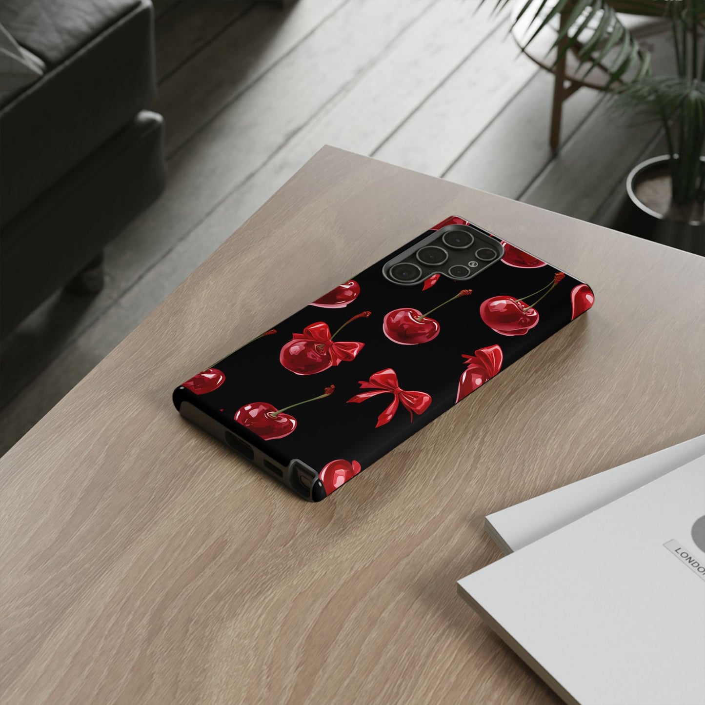 Coquette-Cherry Print Tough Phone Case - Stylish & Durable Protection