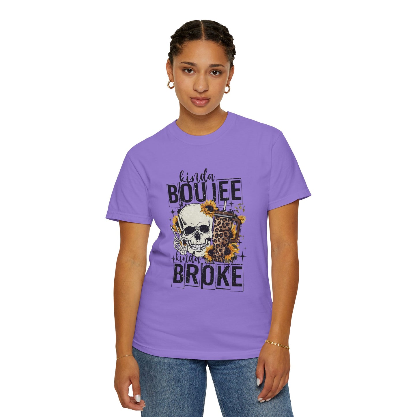 Kinda Boujee Kinda Broke Black Unisex Garment-Dyed T-shirt - Trendy Casual Wear for Cool Vibes