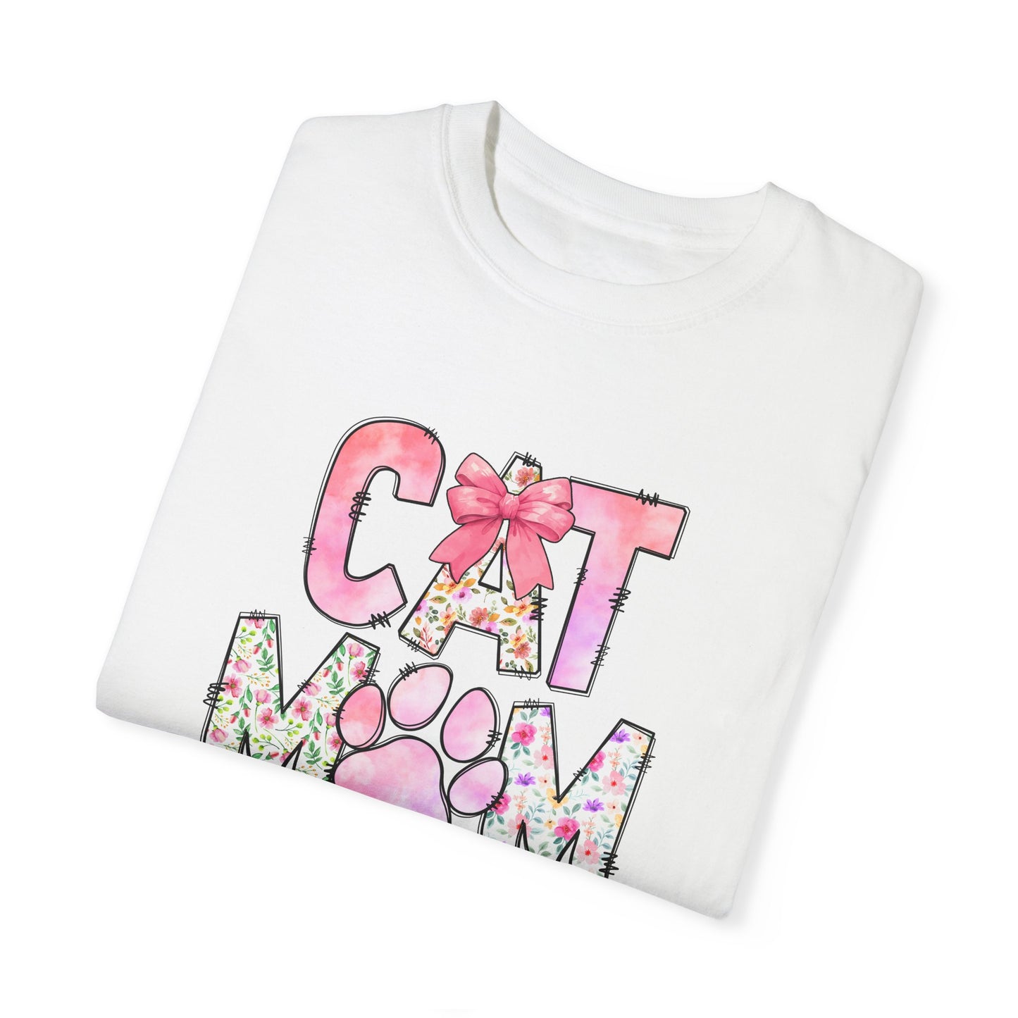 Cat Mom Garment-Dyed T-Shirt | Cute Floral Design for Cat Lovers