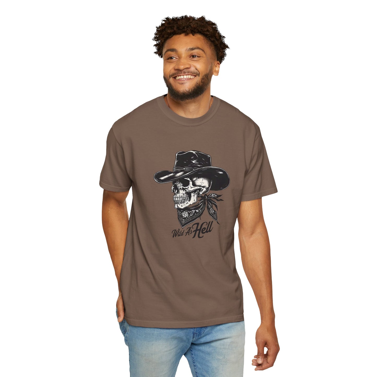 Skull Cowboy Graphic T-Shirt - Unisex Garment-Dyed Tee for Rebel Souls