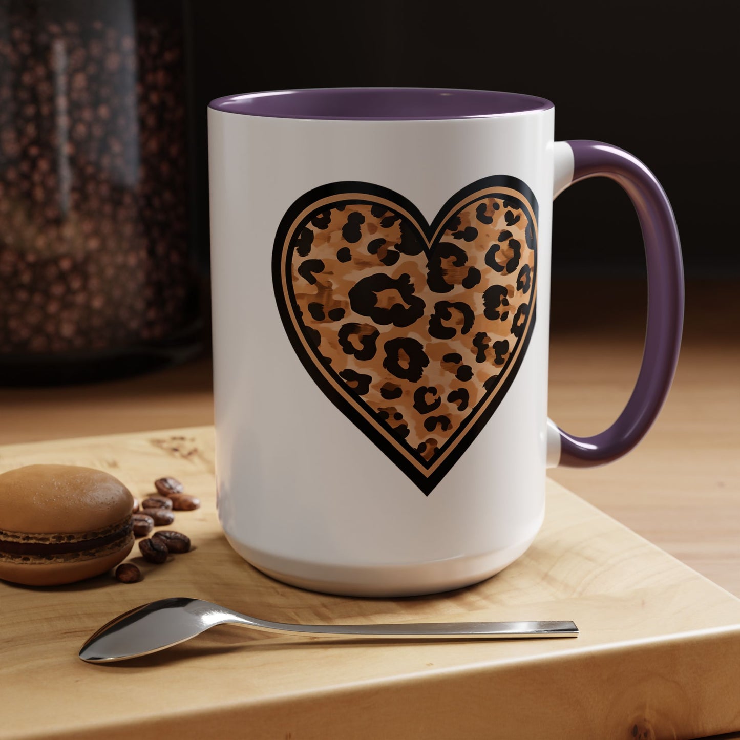 Leopard Heart Accent Coffee 15 oz Mug - Stylish Animal Print Mug for Daily Inspiration